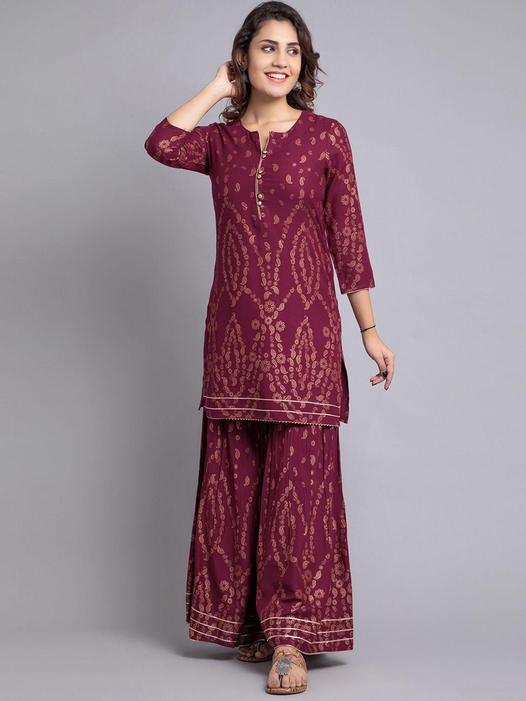 suti paisley printed straight kurta with sharara