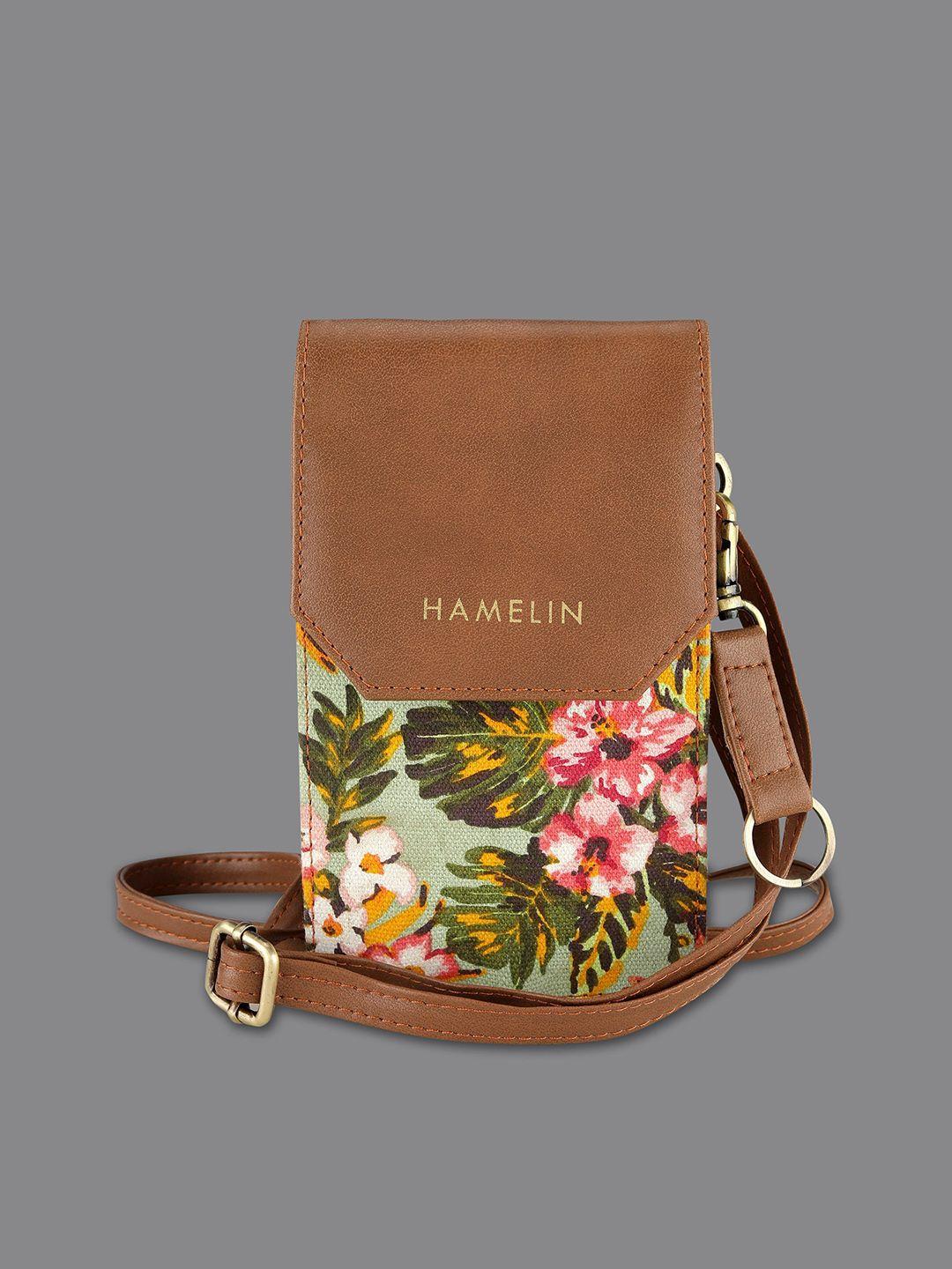 hamelin floral printed leather structured sling bag with tasselled