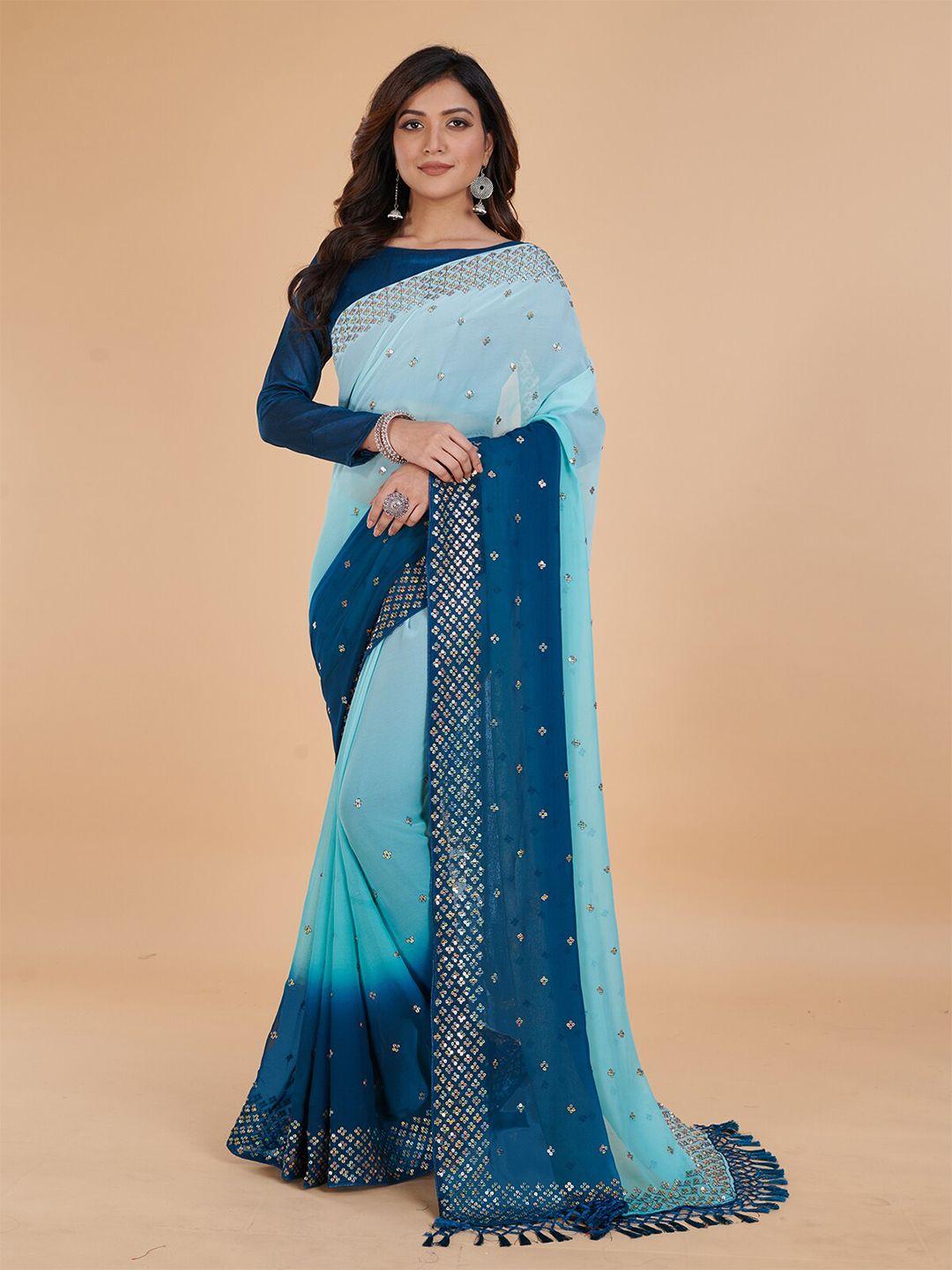 granthva fab embellished sequinned pure georgette saree