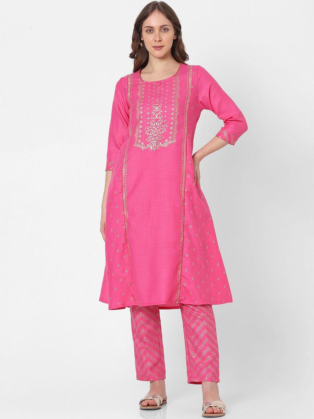 indifusion ethnic motifs printed screen a-line kurta with trousers