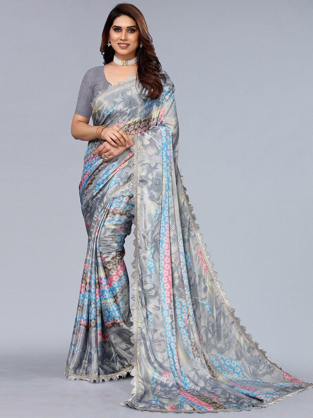 siril floral printed silk blend saree