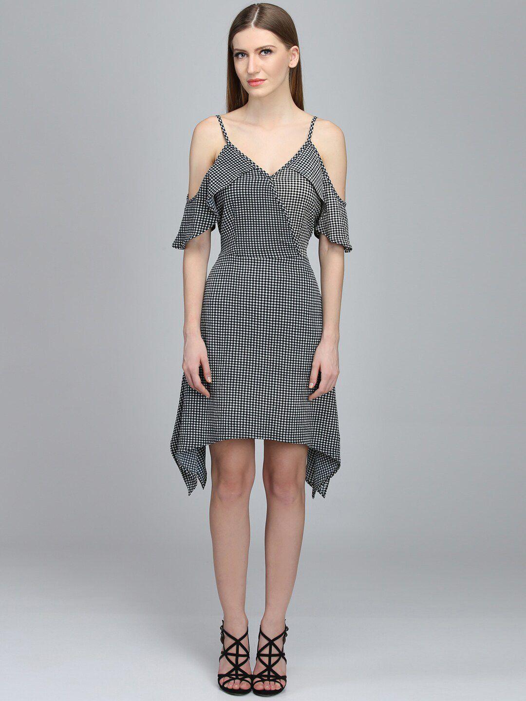 dodo & moa checked satin asymmetric a-line dress