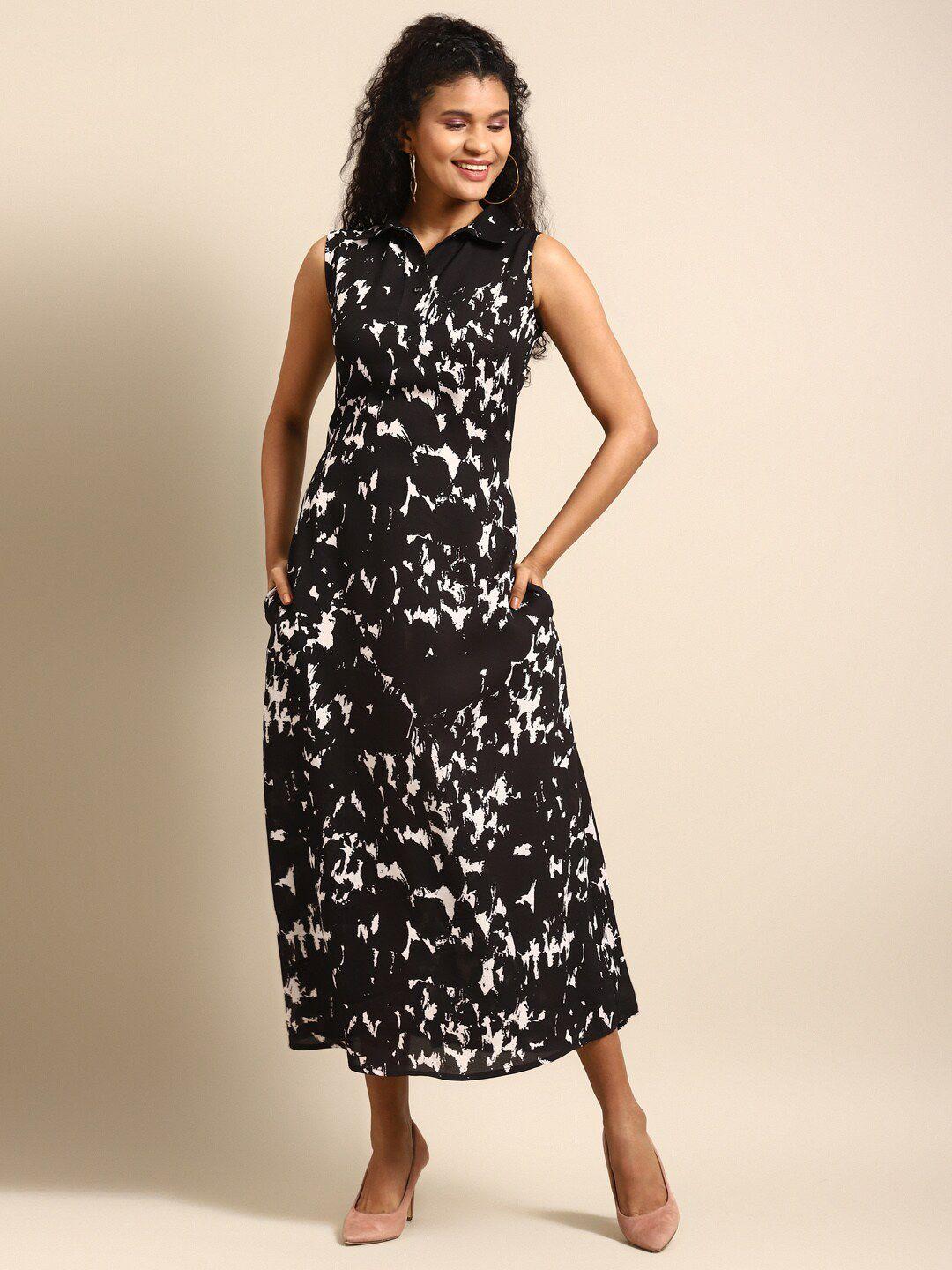 dodo & moa printed shirt collar sleeveless satin a-line maxi dress