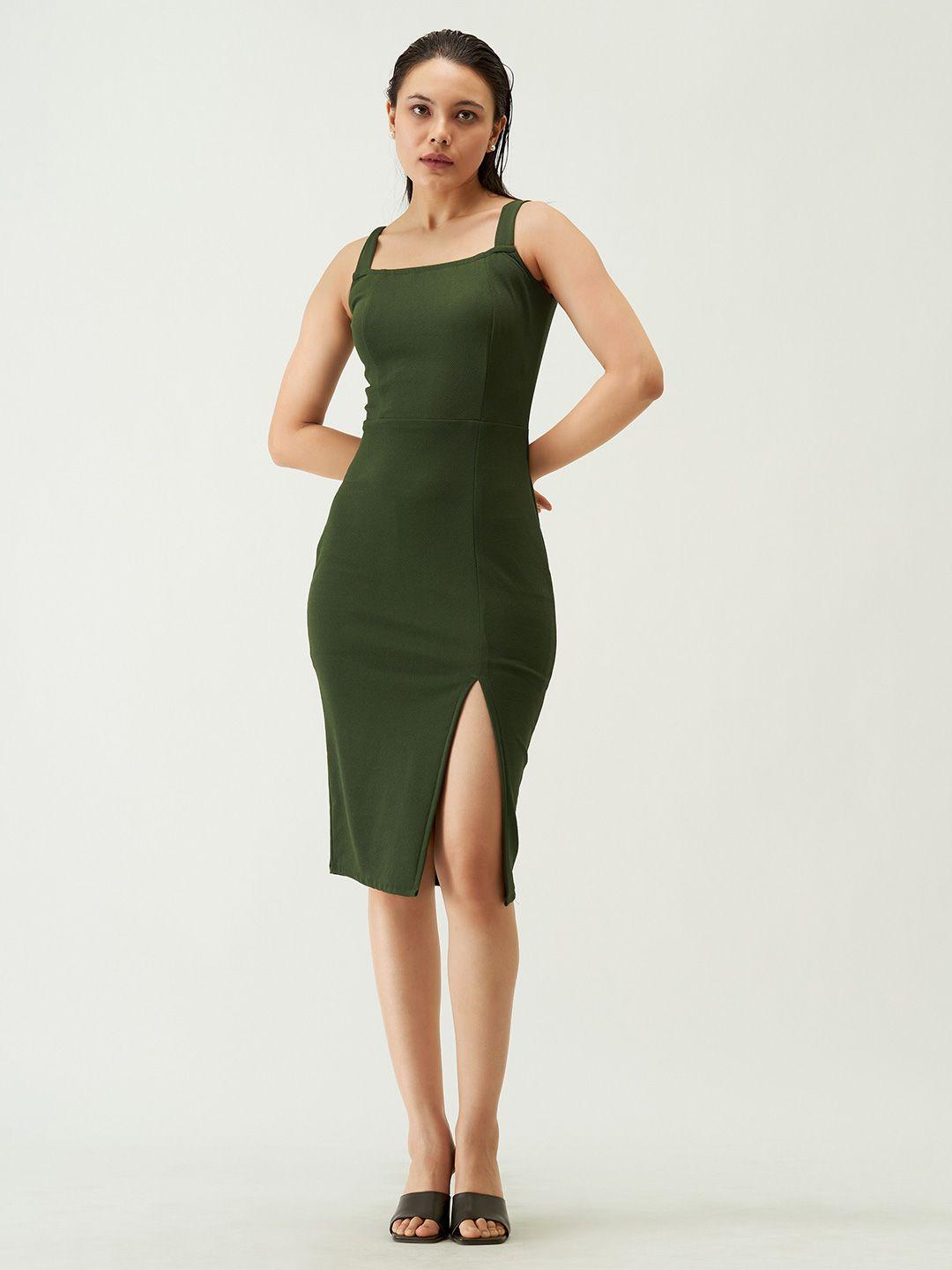 aask square neck front slit sheath dress