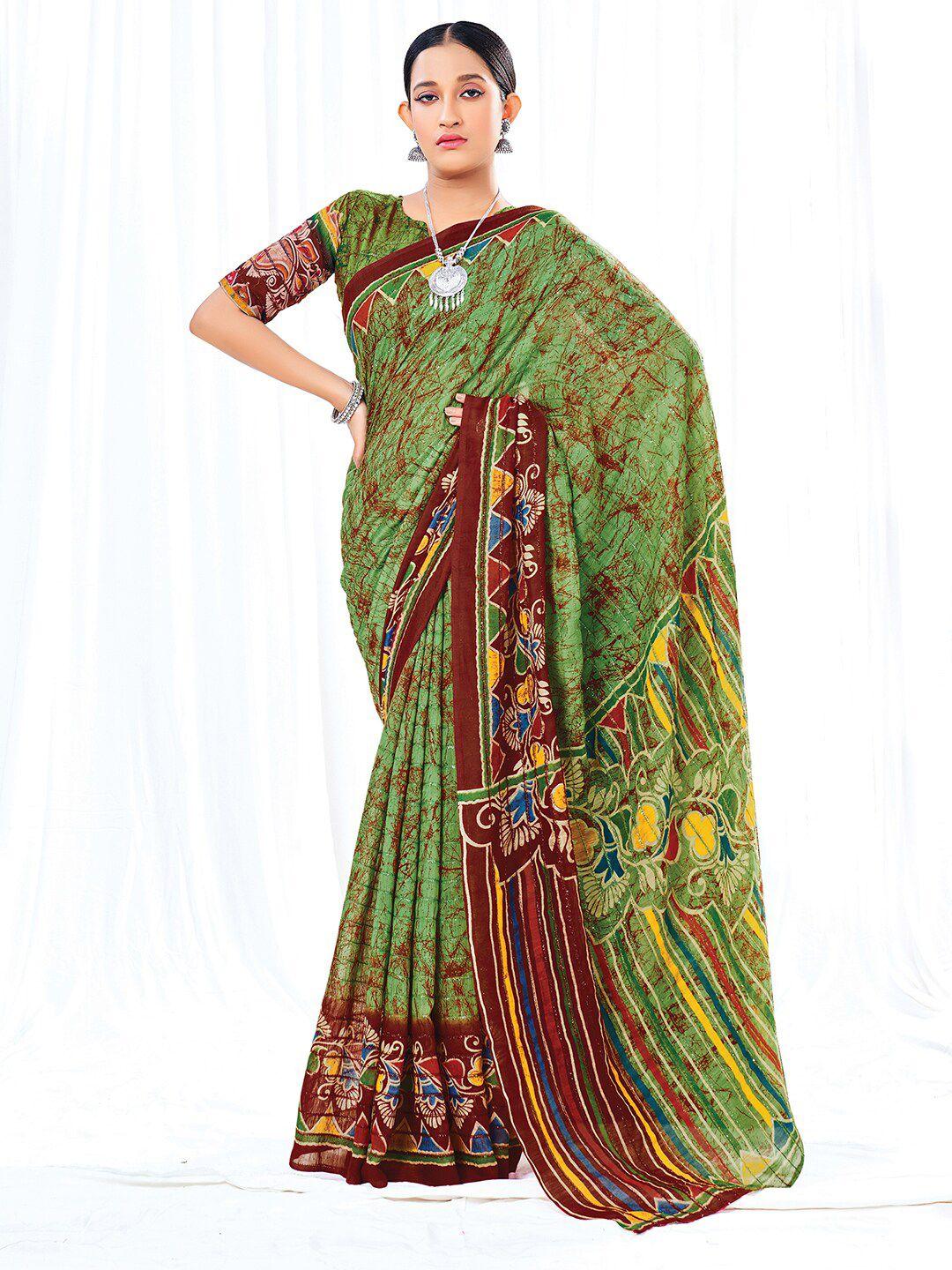 mitera tie and dye block print saree