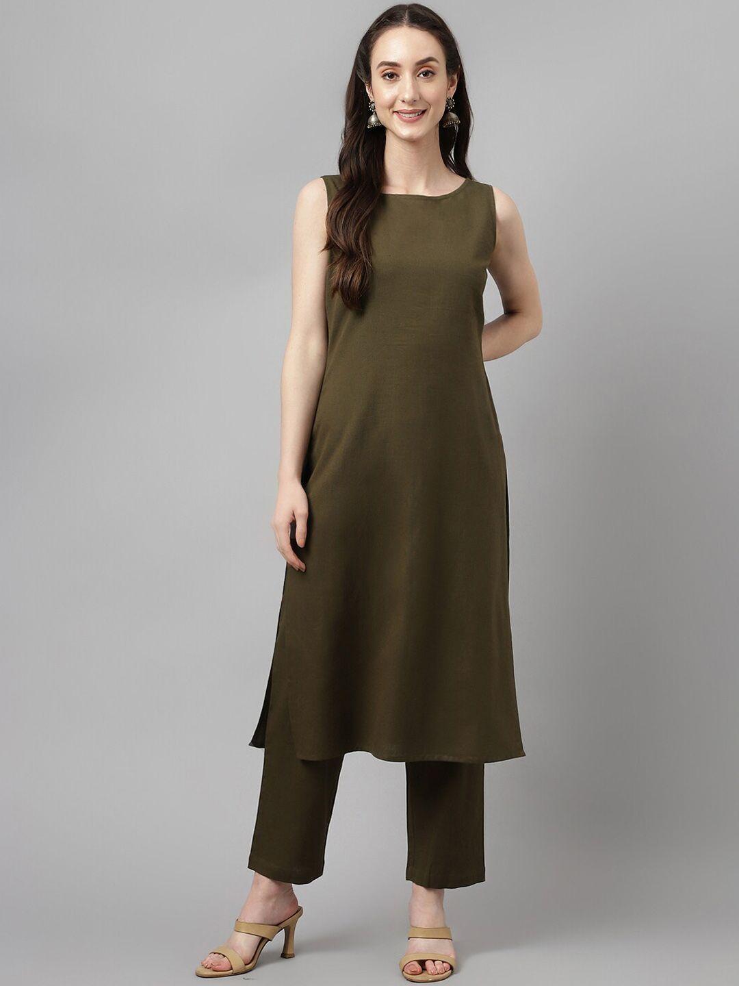 fiorra women sleeveless kurta with trousers