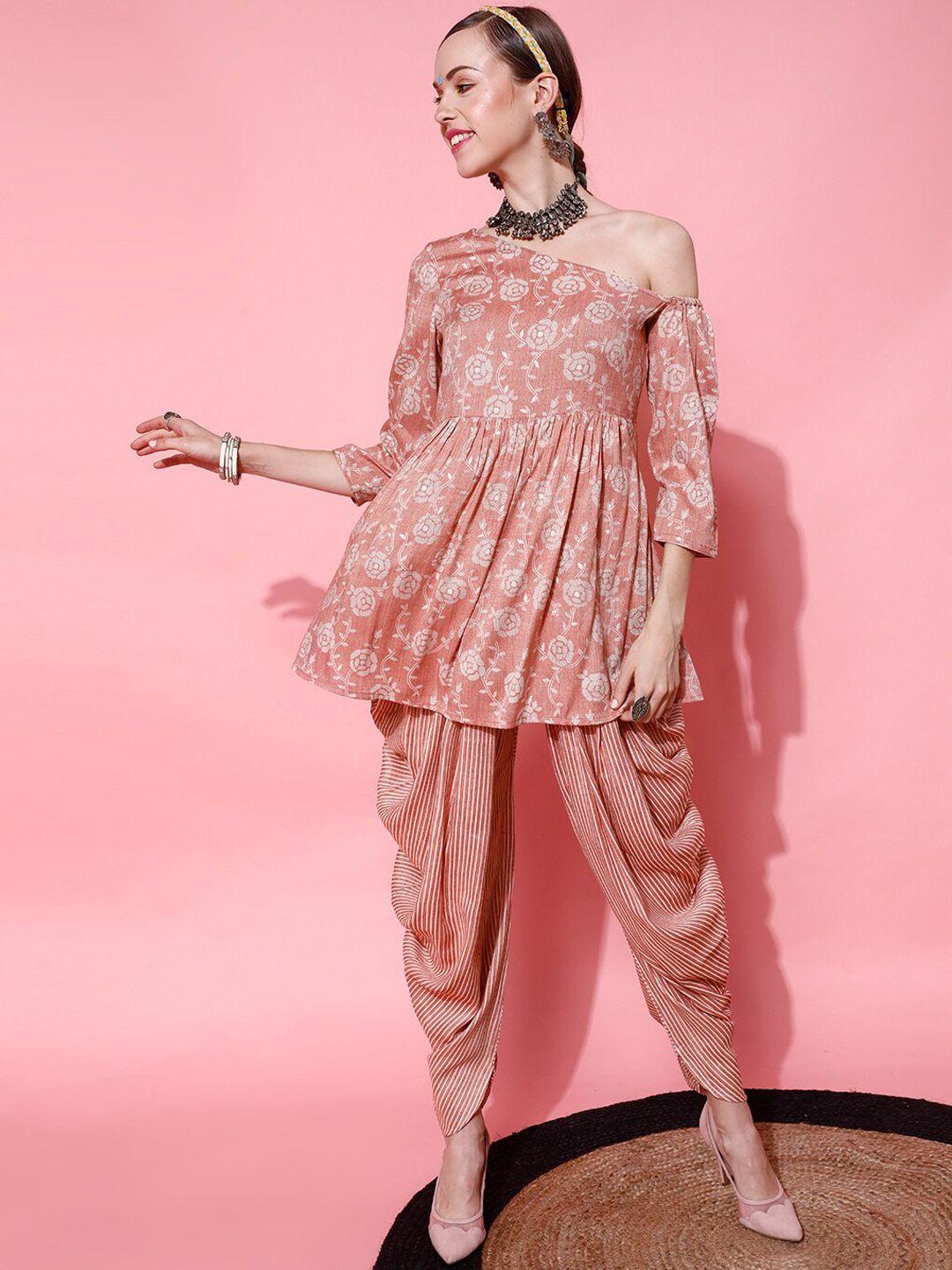 indo street floral printed empire kurti with dhoti pants