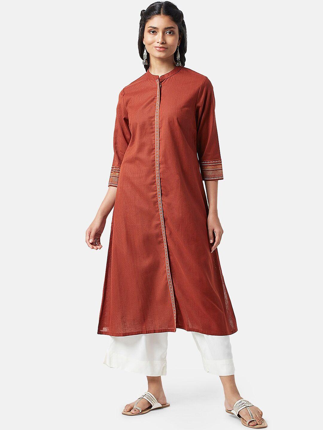 rangmanch by pantaloons striped band collar pure cotton kurta