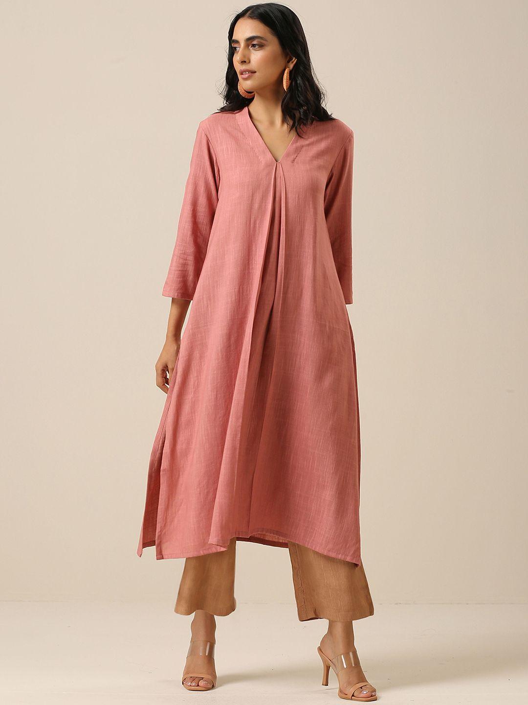 truebrowns v-neck pure cotton kurta with trousers