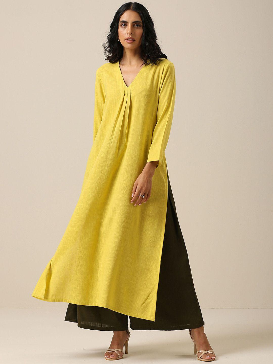 truebrowns high slit pure cotton kurta with palazzos