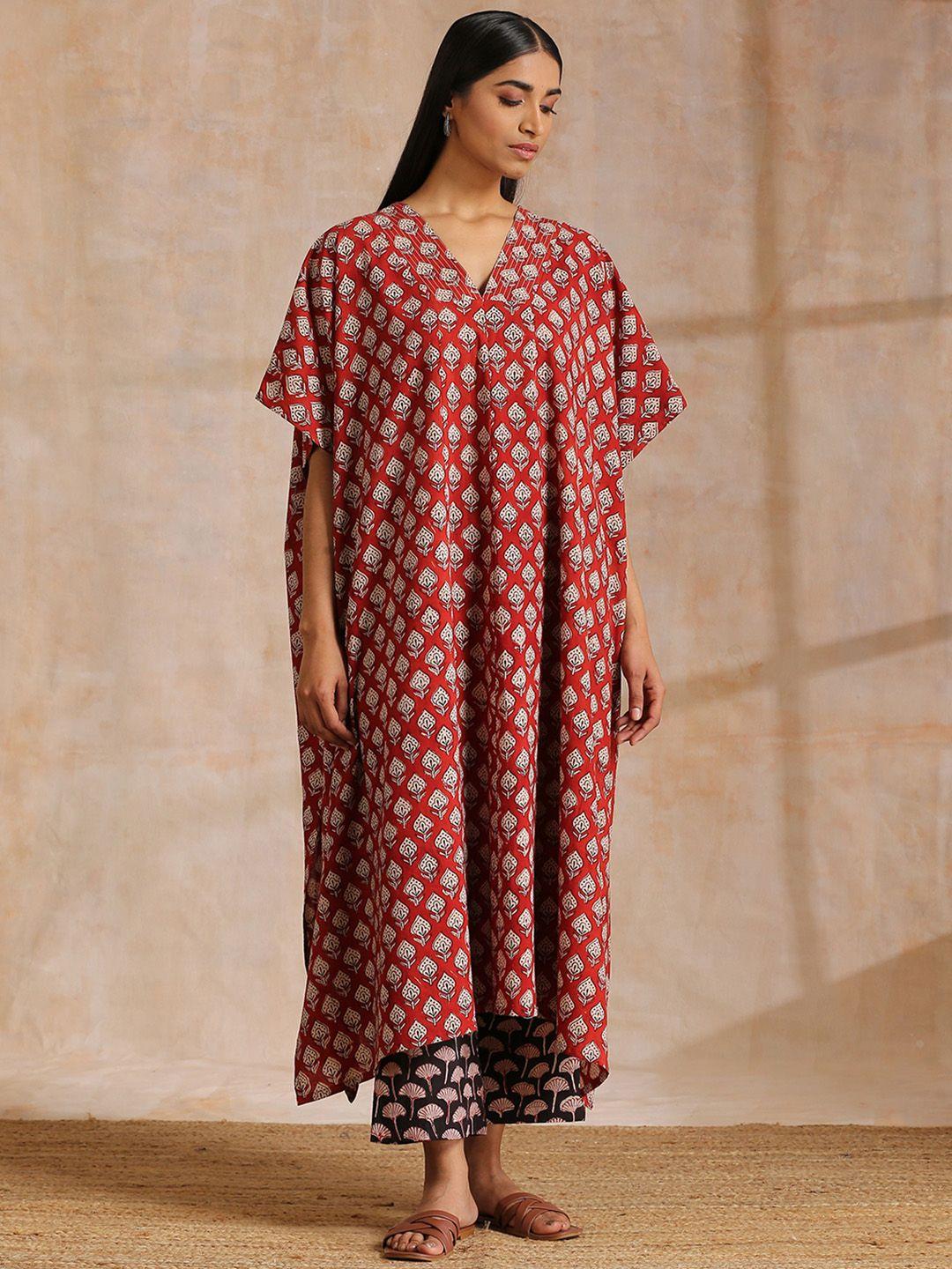 truebrowns floral printed pure cotton kaftan kurta with palazzos