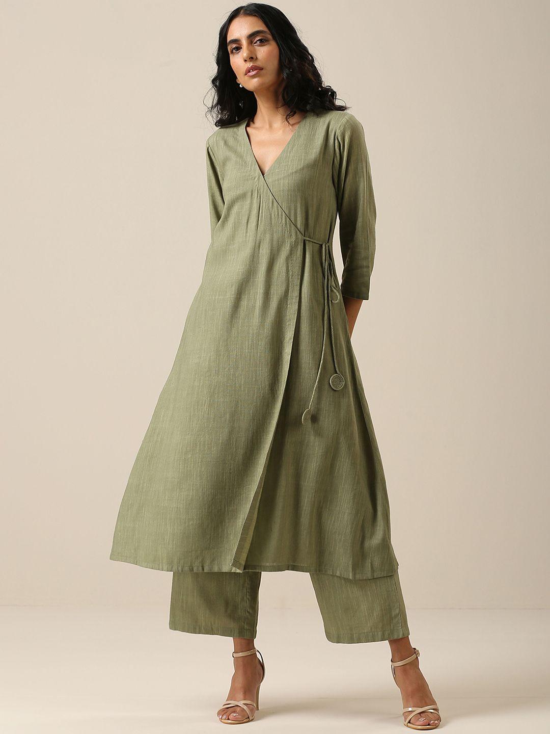 truebrowns v neck angrakha pure cotton kurta with palazzos