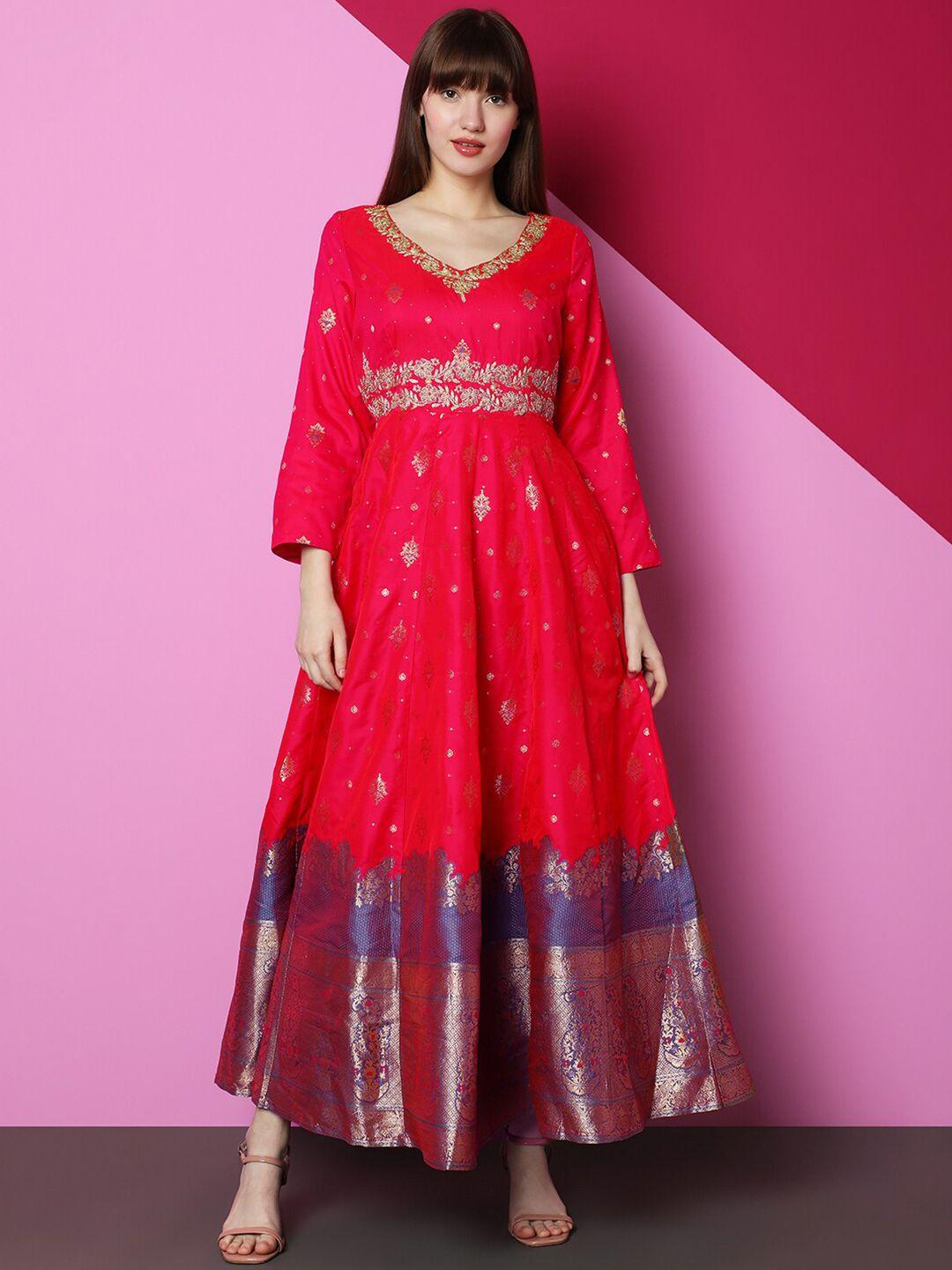 indifusion ethnic motifs embroidered jacquard maxi ethnic dress