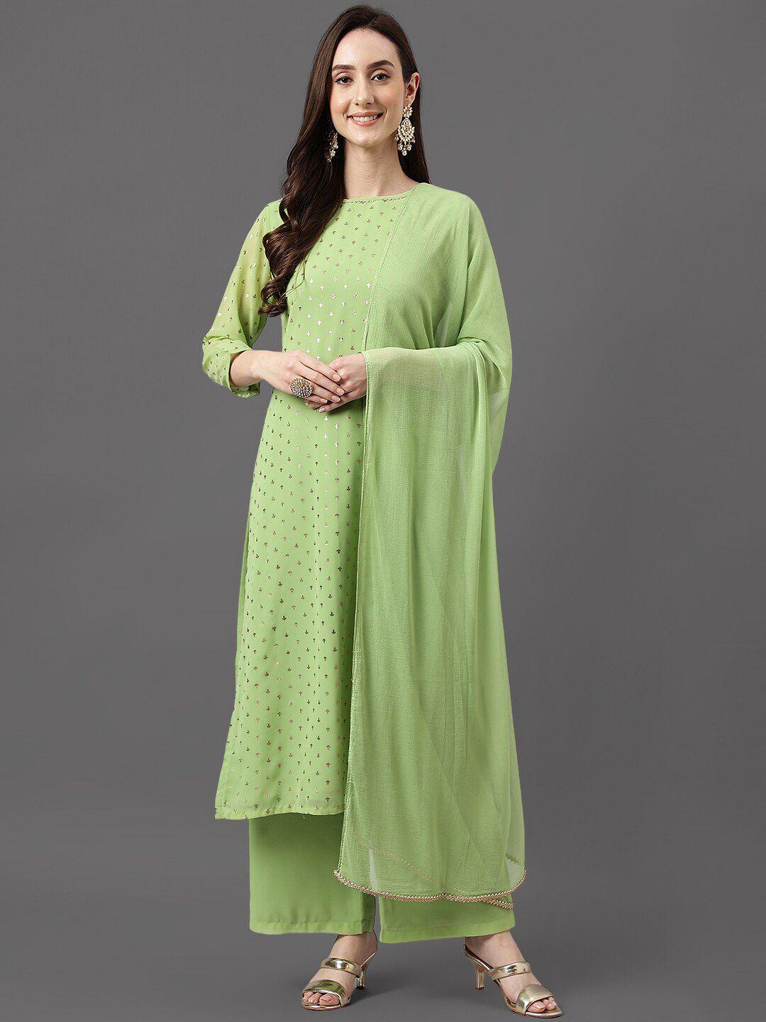 janasya ethnic motifs printed gotta patti foil kurta with palazzos & dupatta