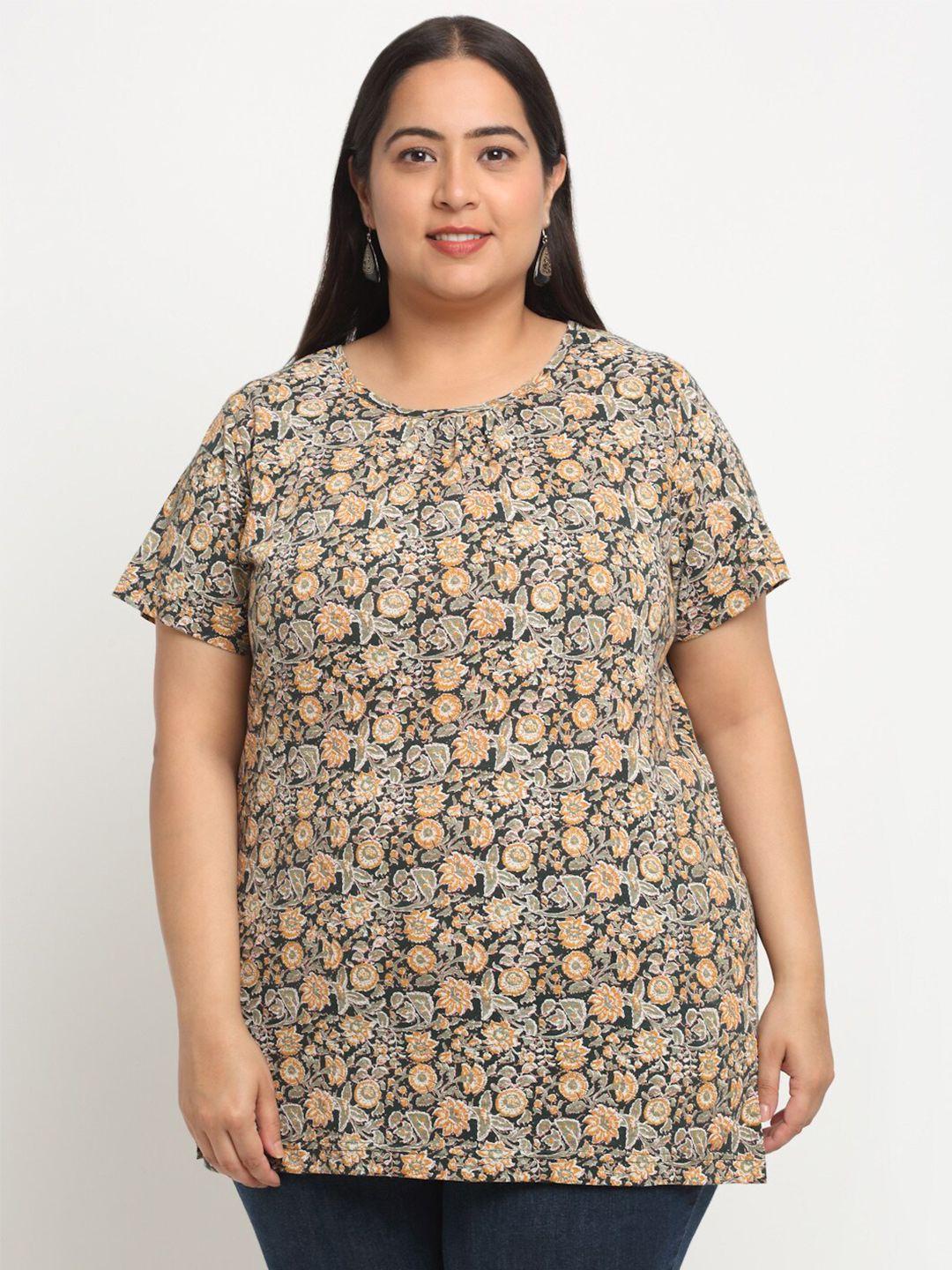 pluss floral printed longline cotton t-shirt