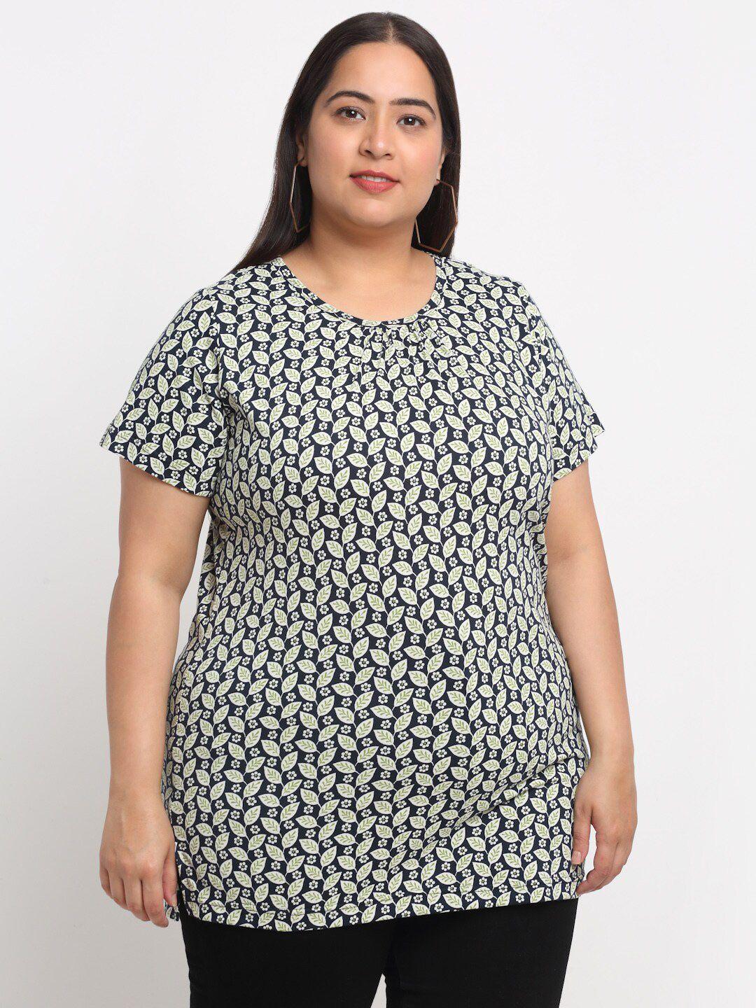 pluss plus size floral printed cotton t-shirt