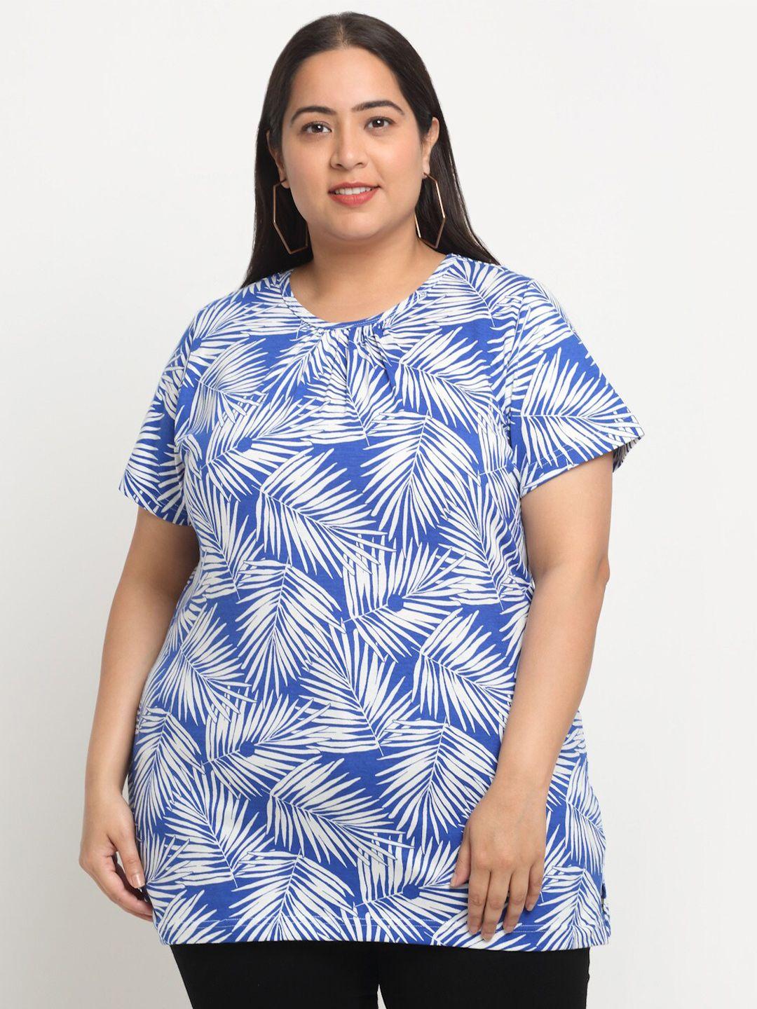 pluss plus size tropical printed cotton t-shirt