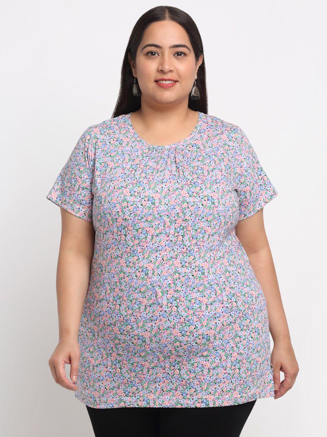 pluss plus size floral printed cotton t-shirt