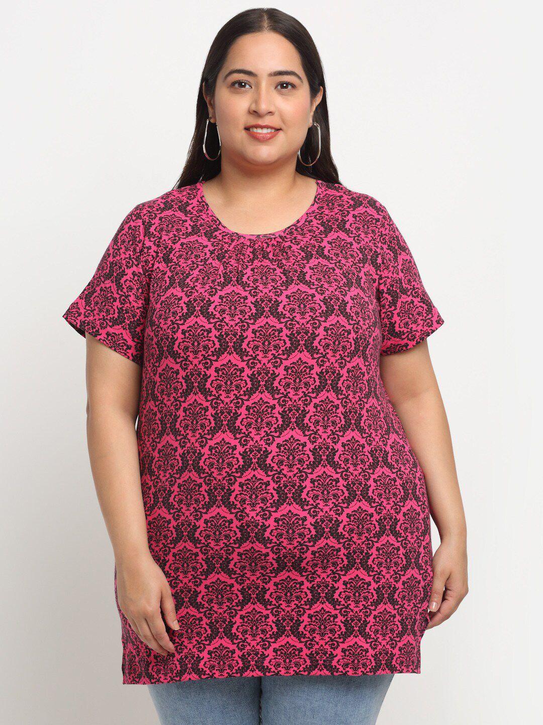 pluss floral printed longline cotton t-shirt