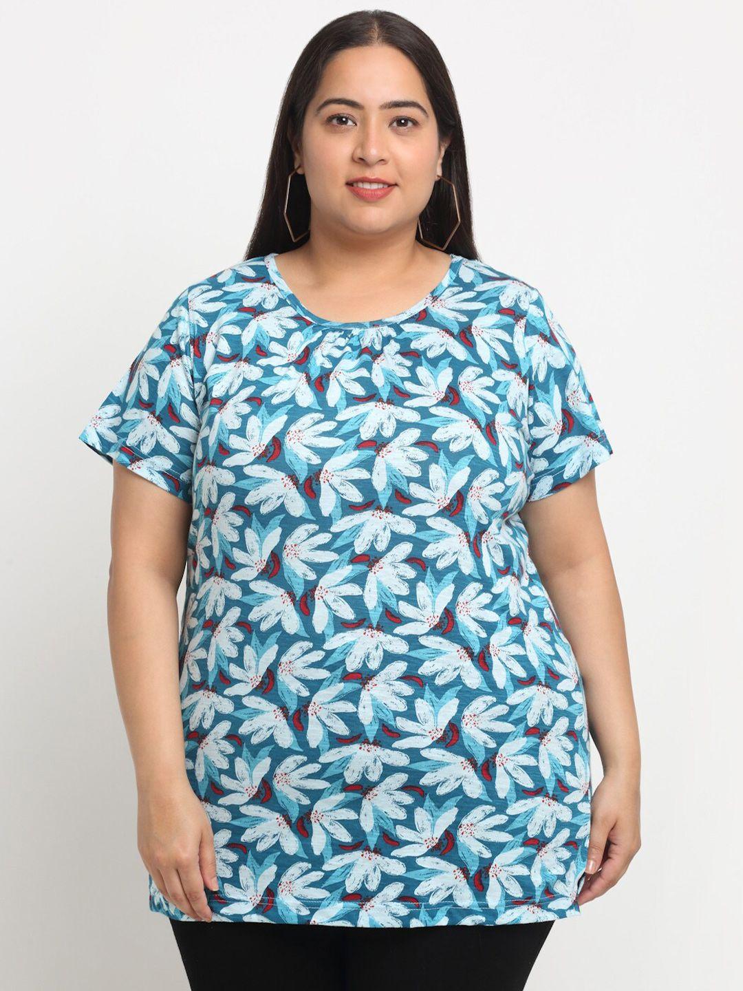 pluss plus size floral printed cotton t-shirt