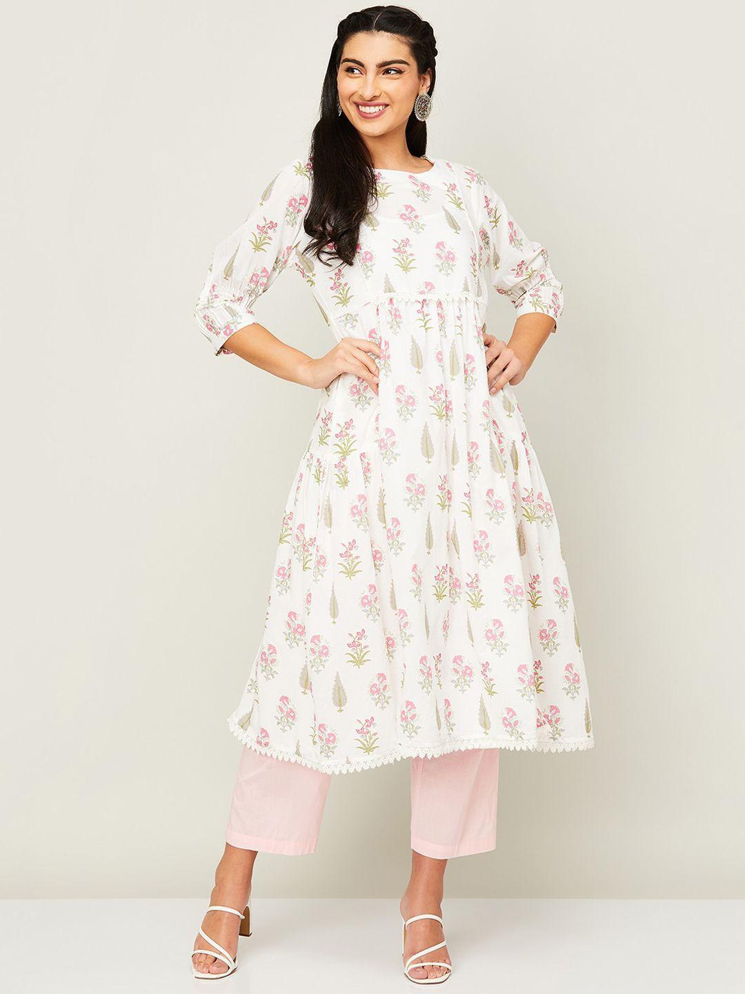 melange by lifestyle floral printed cotton a-line kurta