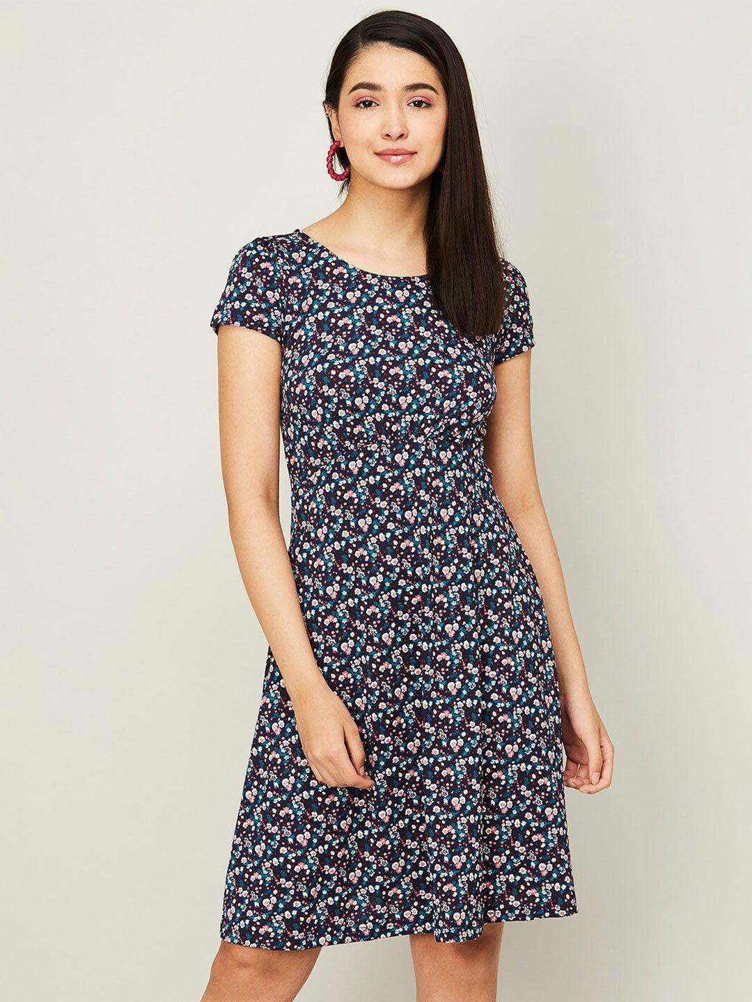 code by lifestyle round neck floral printed a-line dress