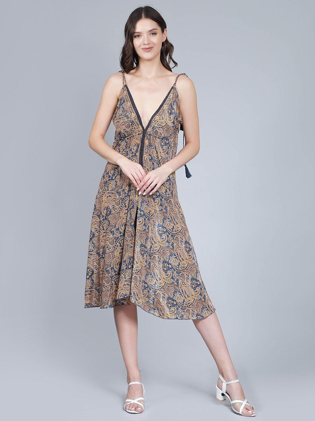 aditi wasan v-neck ethnic motifs printed satin midi dress