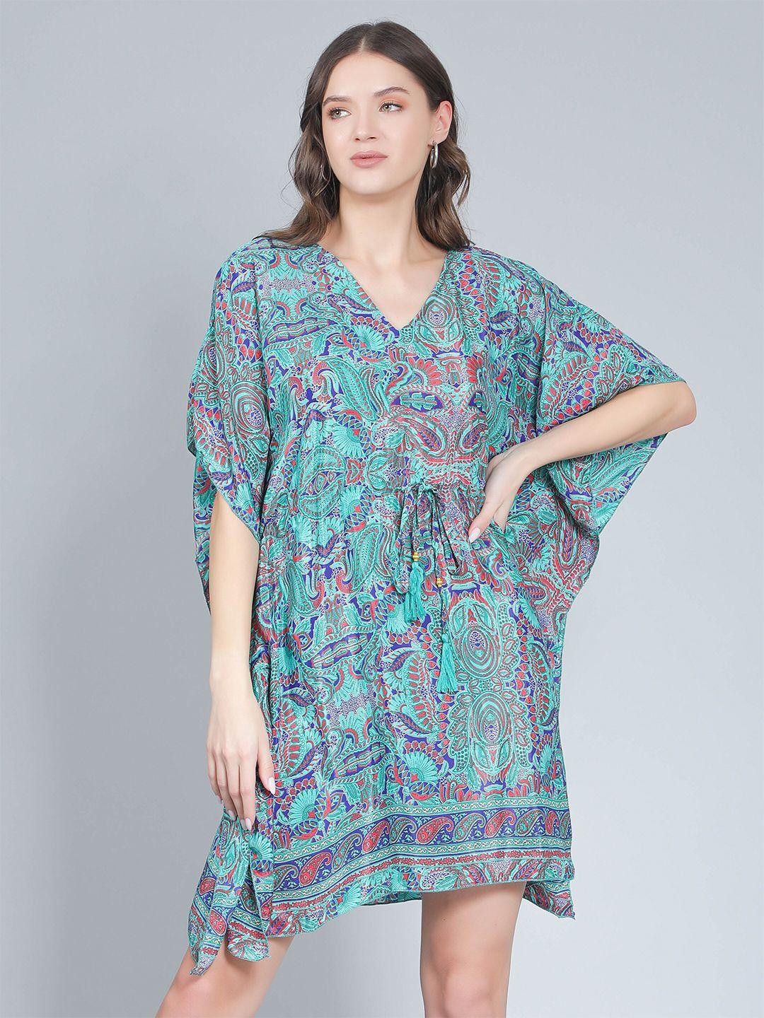 aditi wasan v-neck ethnic motifs printed satin kaftan dress