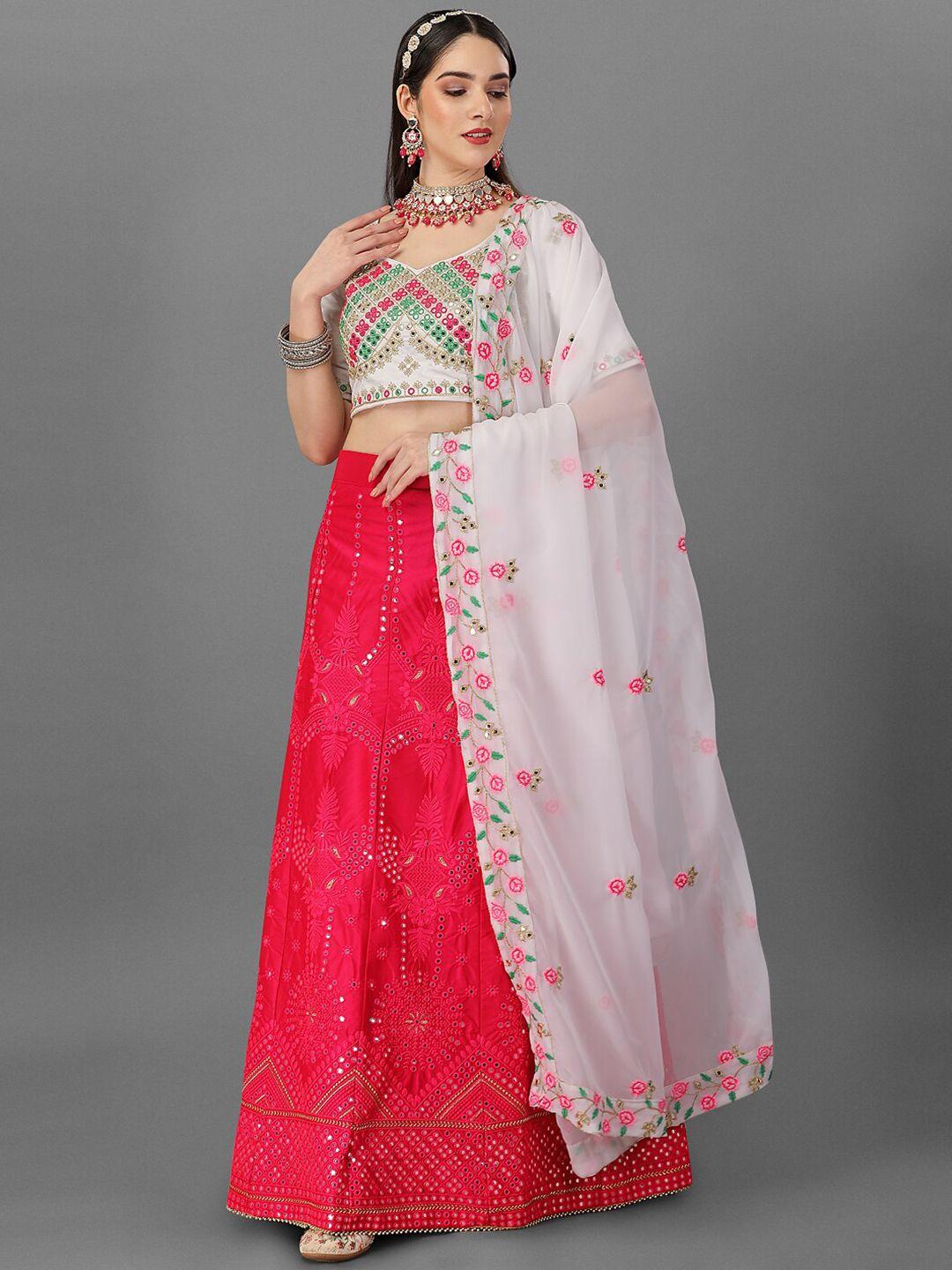 angroop embellished thread work semi-stitched lehenga & unstitched blouse with dupatta