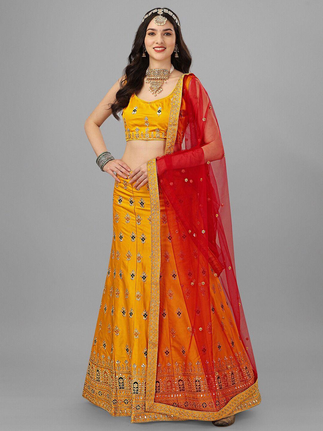 angroop embroidered thread work semi-stitched lehenga & unstitched blouse with dupatta