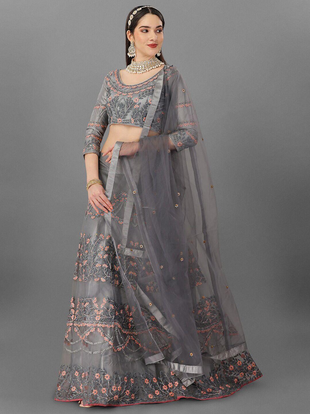 angroop embroidered thread work semi-stitched lehenga & unstitched blouse with dupatta