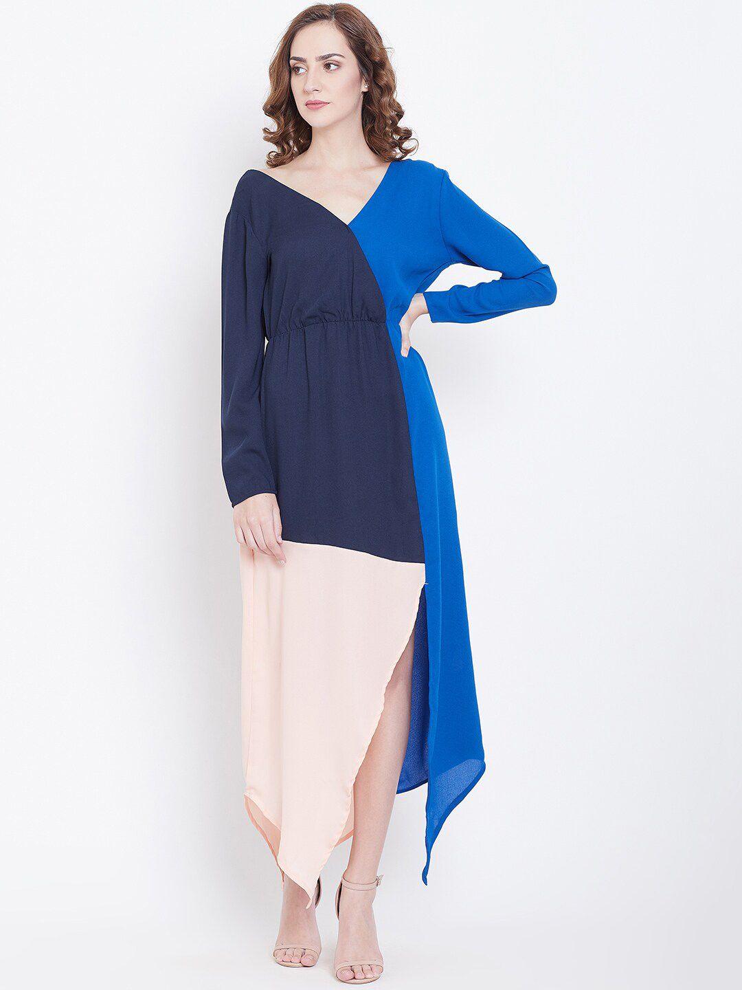 dodo & moa colourblocked v neck asymmetric dress