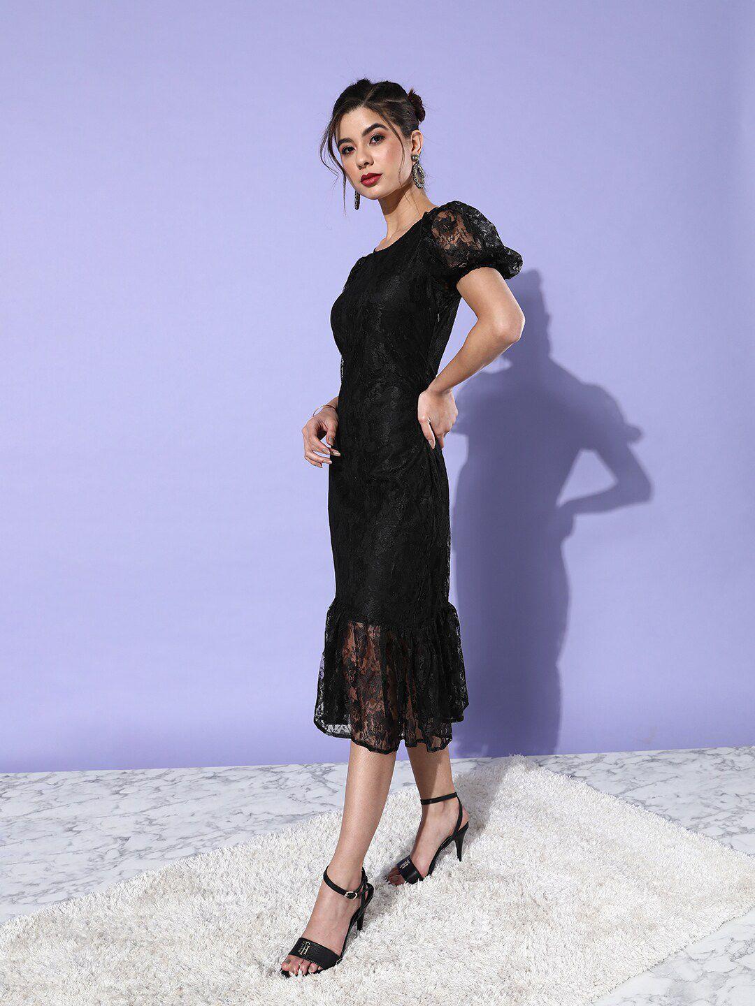 dodo & moa self design lace sheath dress