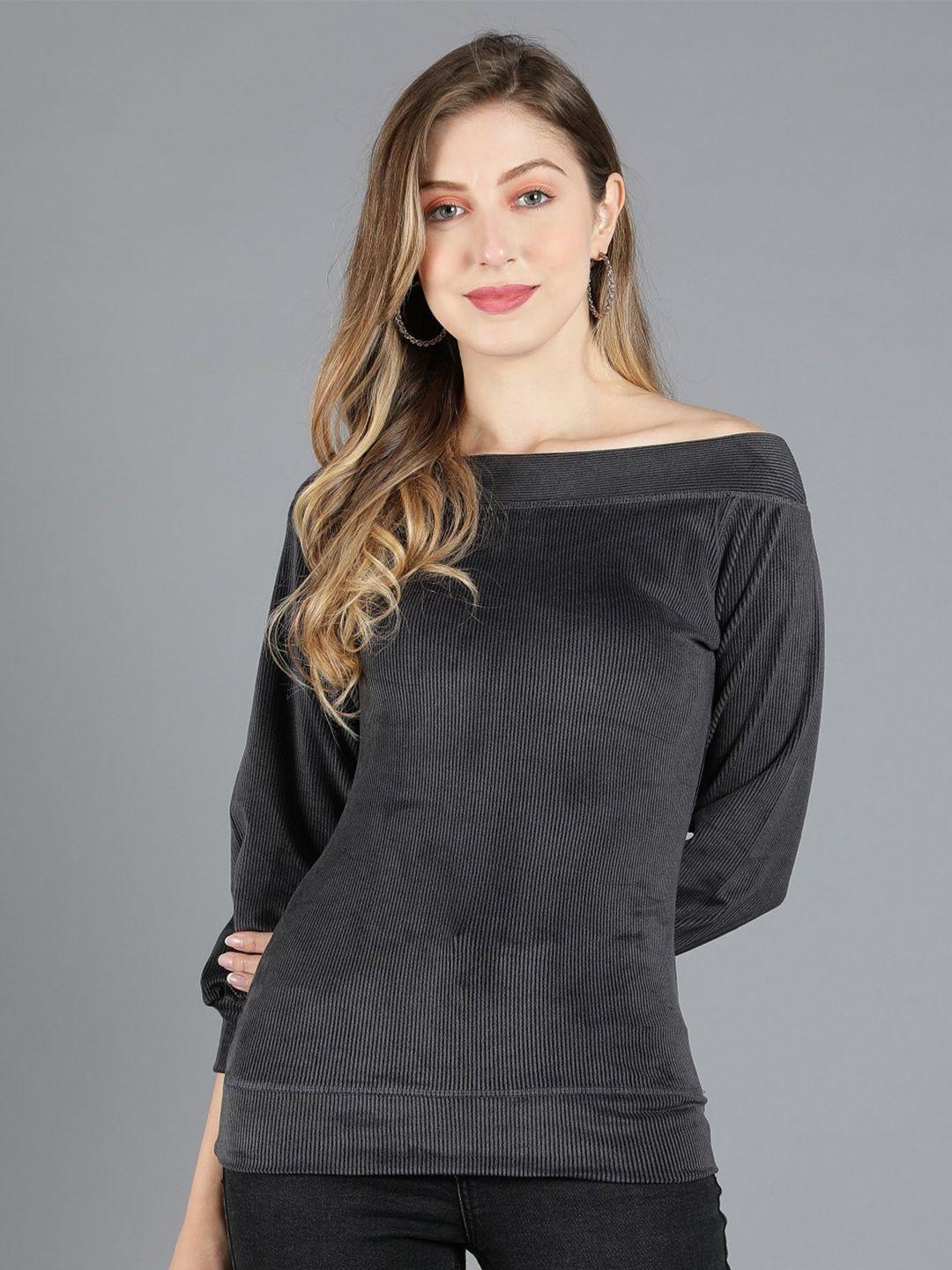 sonex gold off-shoulder striped velvet bardot top