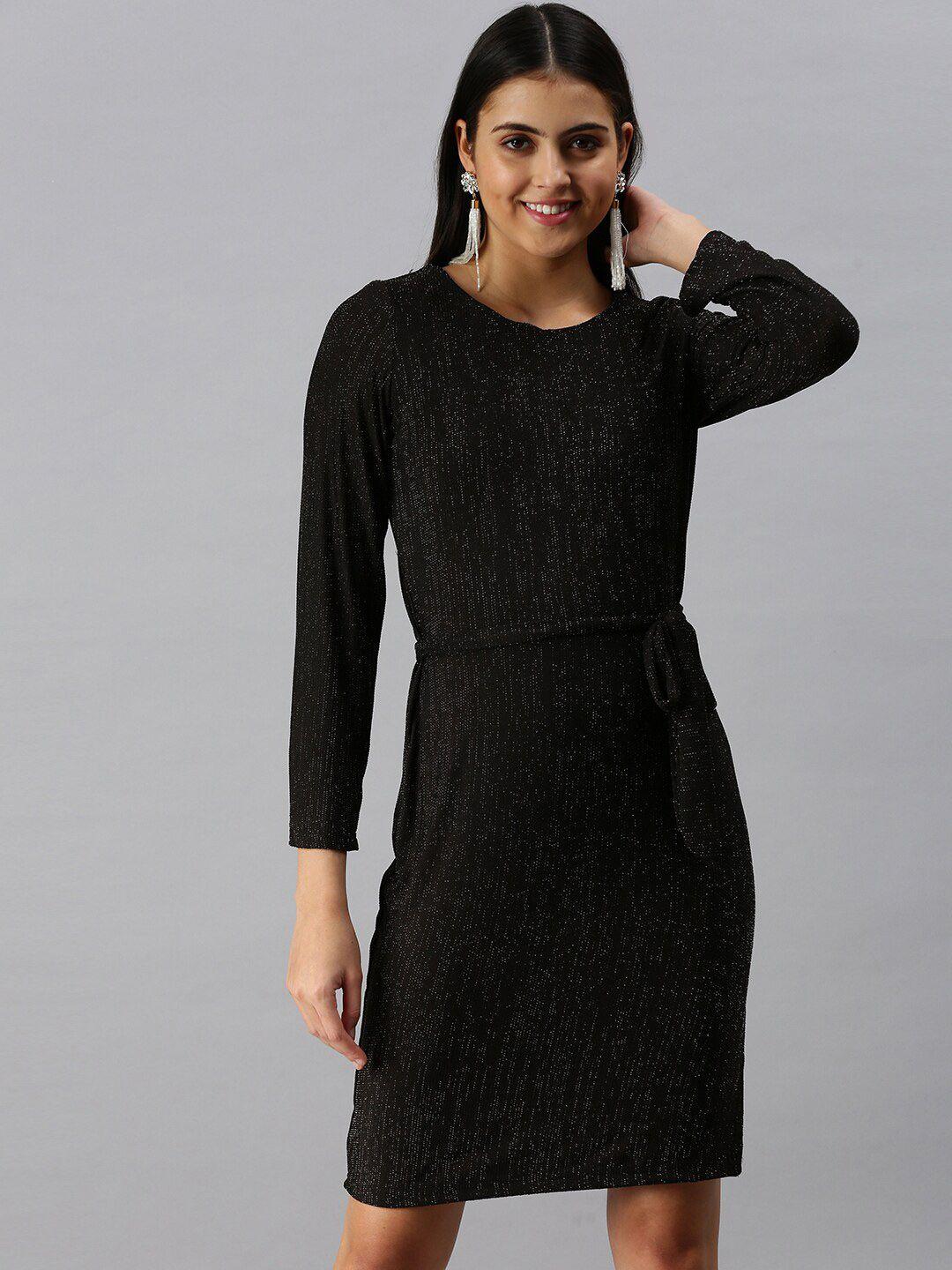 showoff self design round neck a-line dress