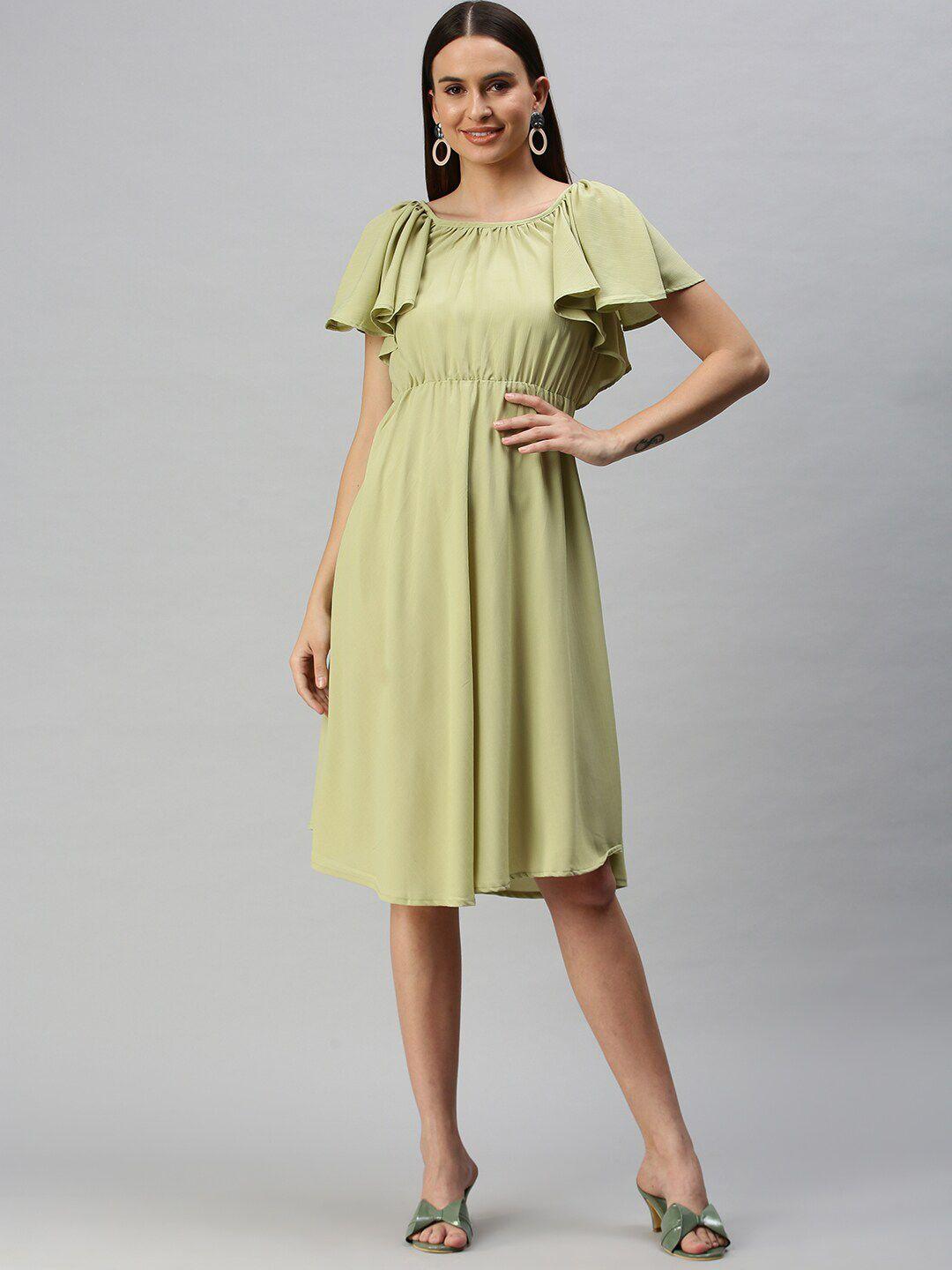 showoff flutter sleeves gathered fit & flare dress