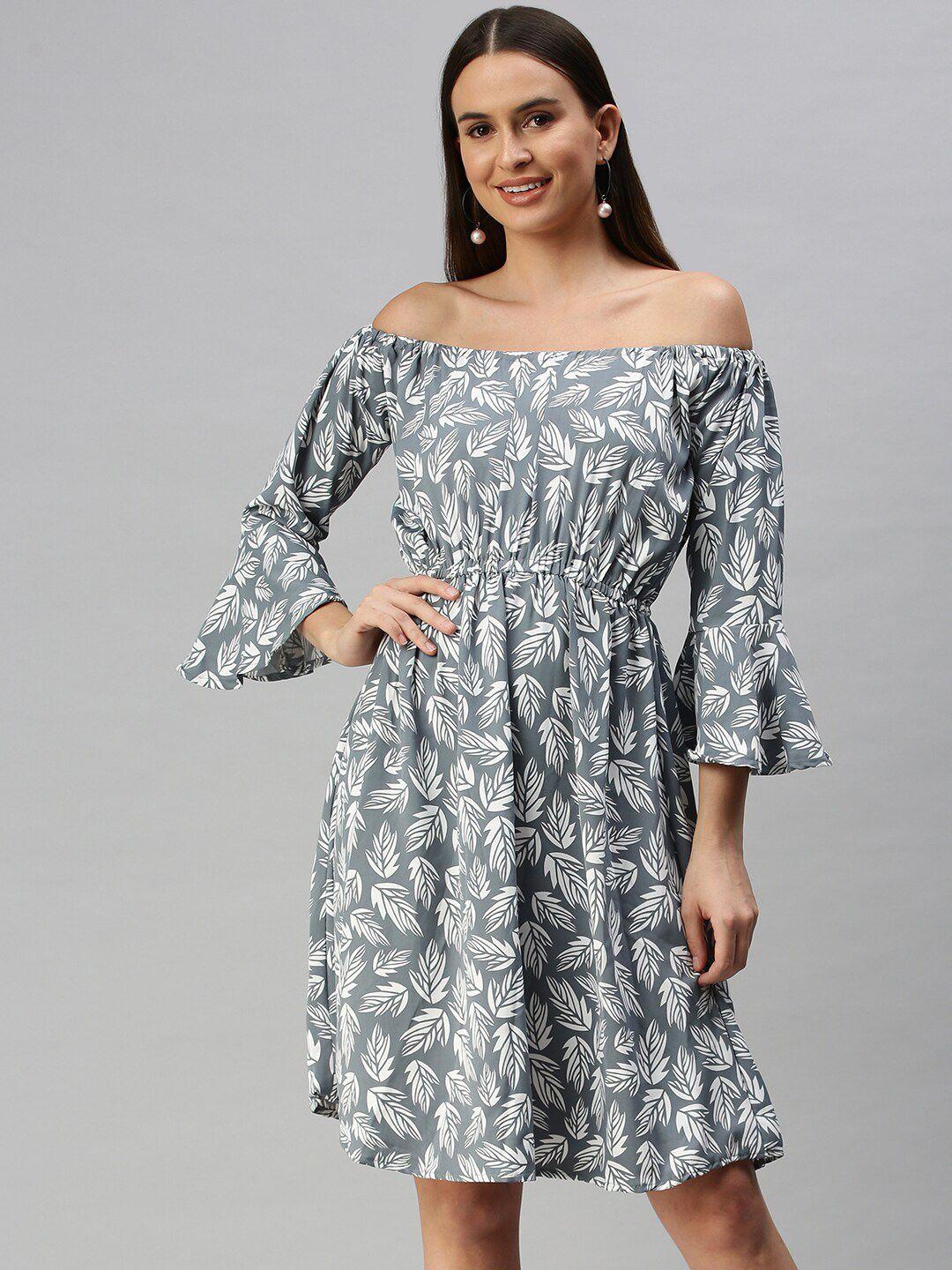 showoff floral printed off-shoulder fit & flare dress