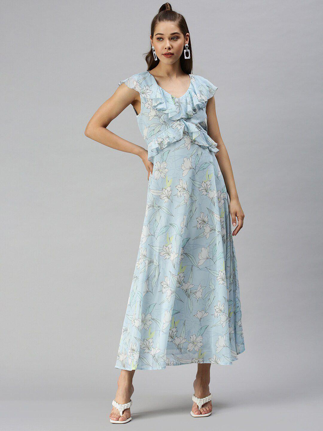 showoff floral printed ruffles a-line maxi dress