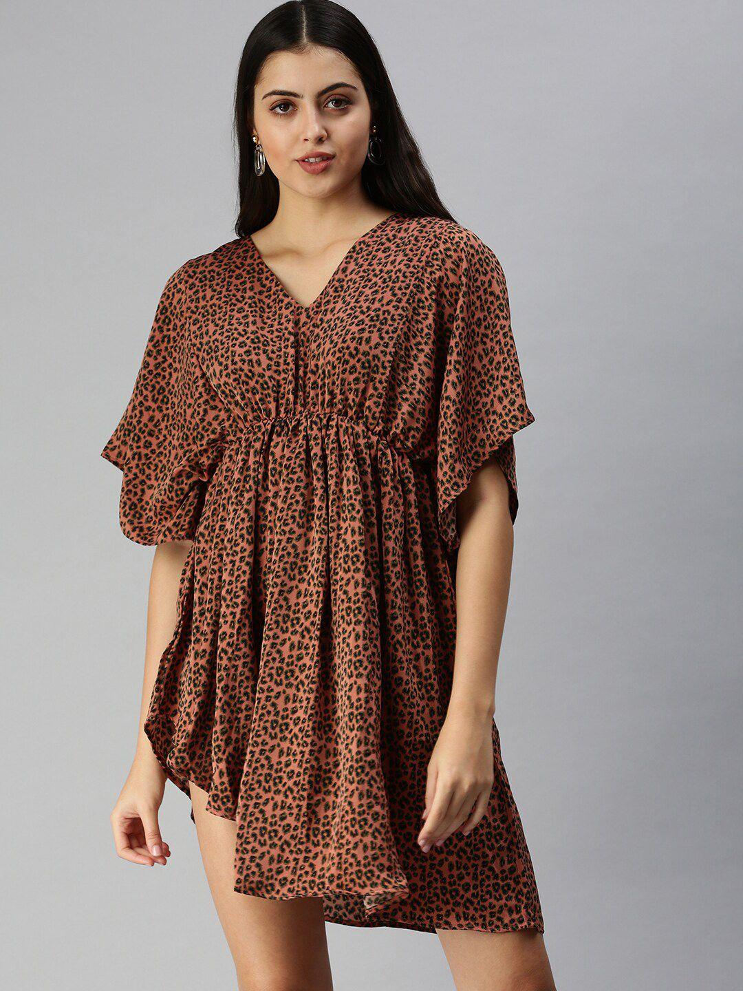 showoff animal printed asymmetric kaftan mini dress