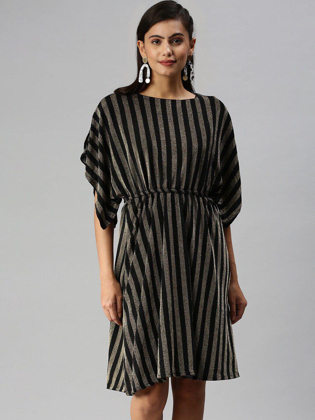 showoff round neck striped a-line cotton dress