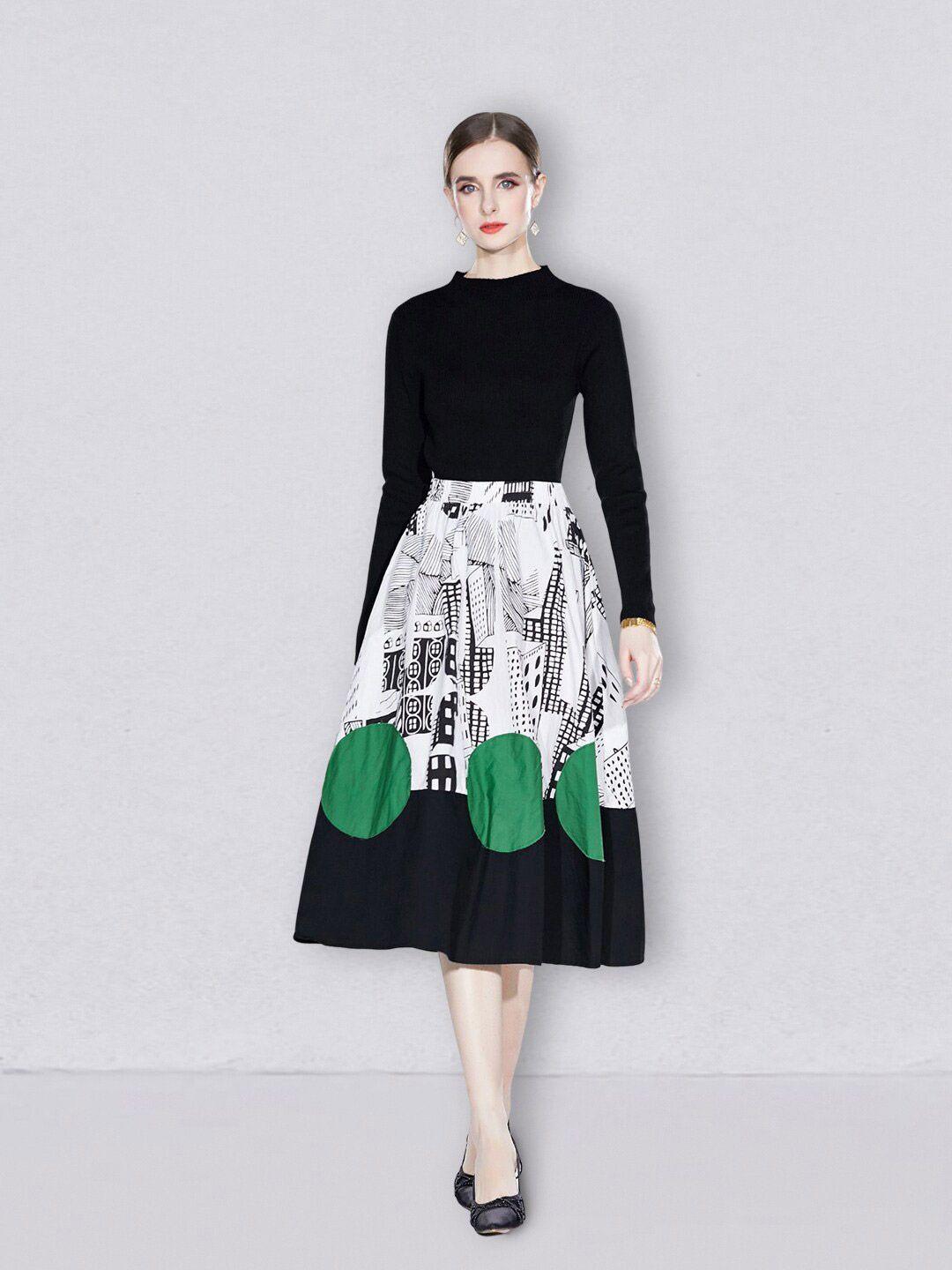 jc collection printed round neck top with skirt