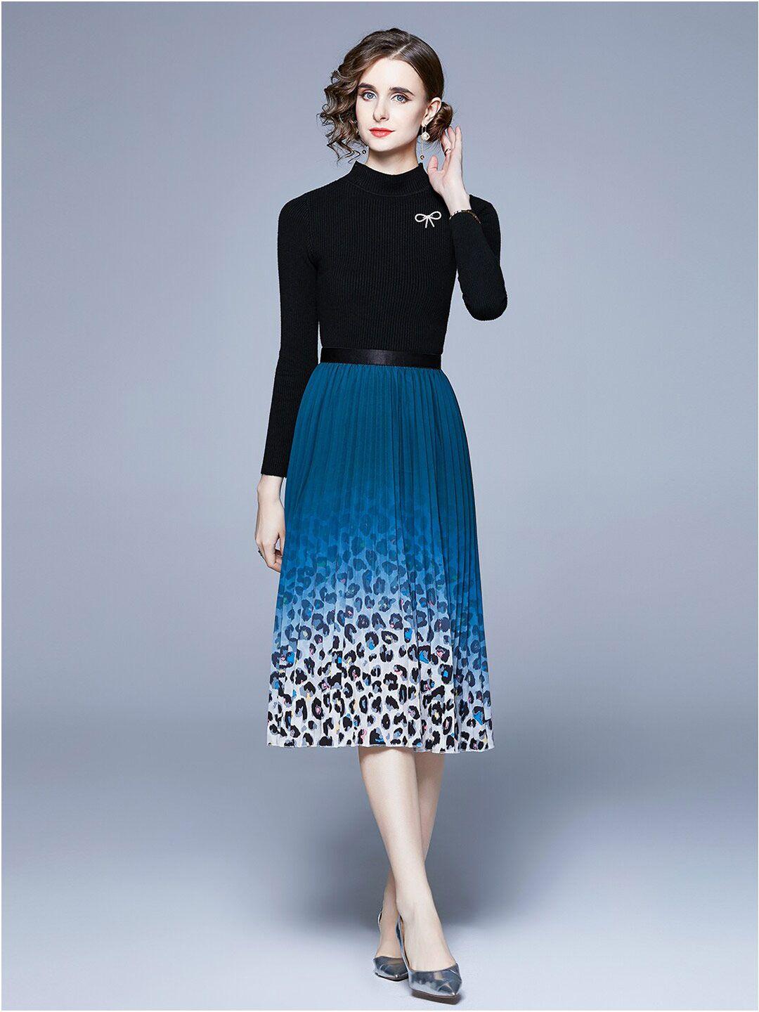 jc collection women round neck top with printed skirt