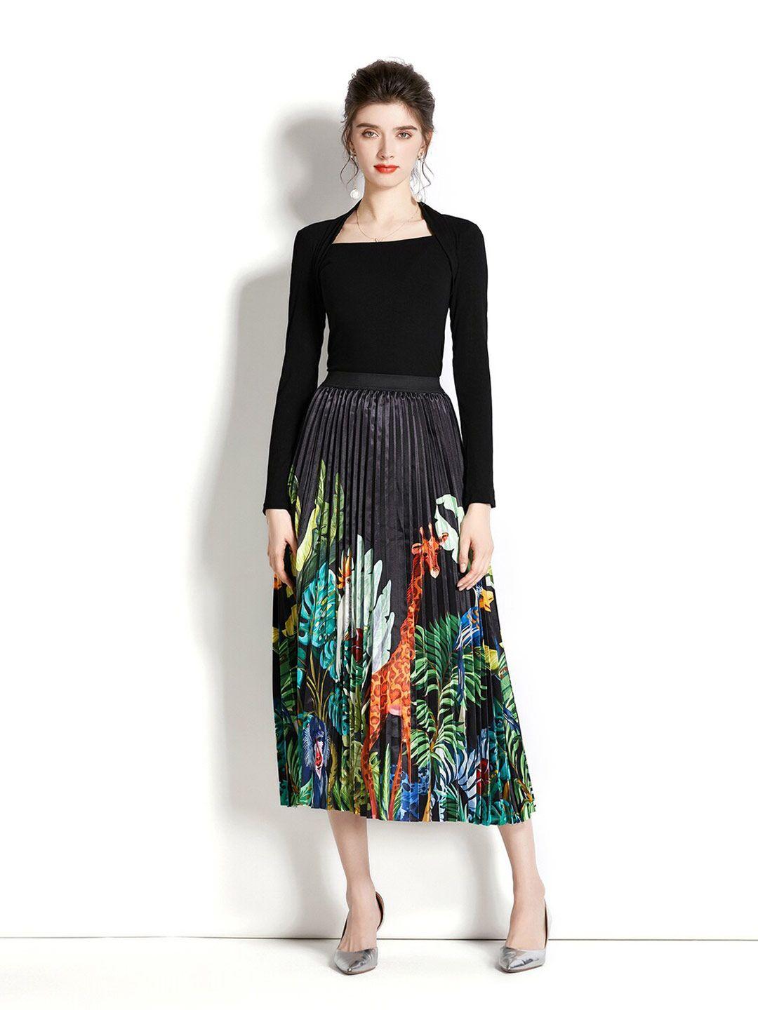 jc collection printed envelope neck long sleeves fitted top with skirt co-ords