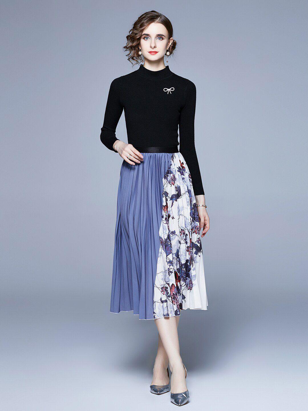 jc collection high neck long sleeves top with skirt co-ords