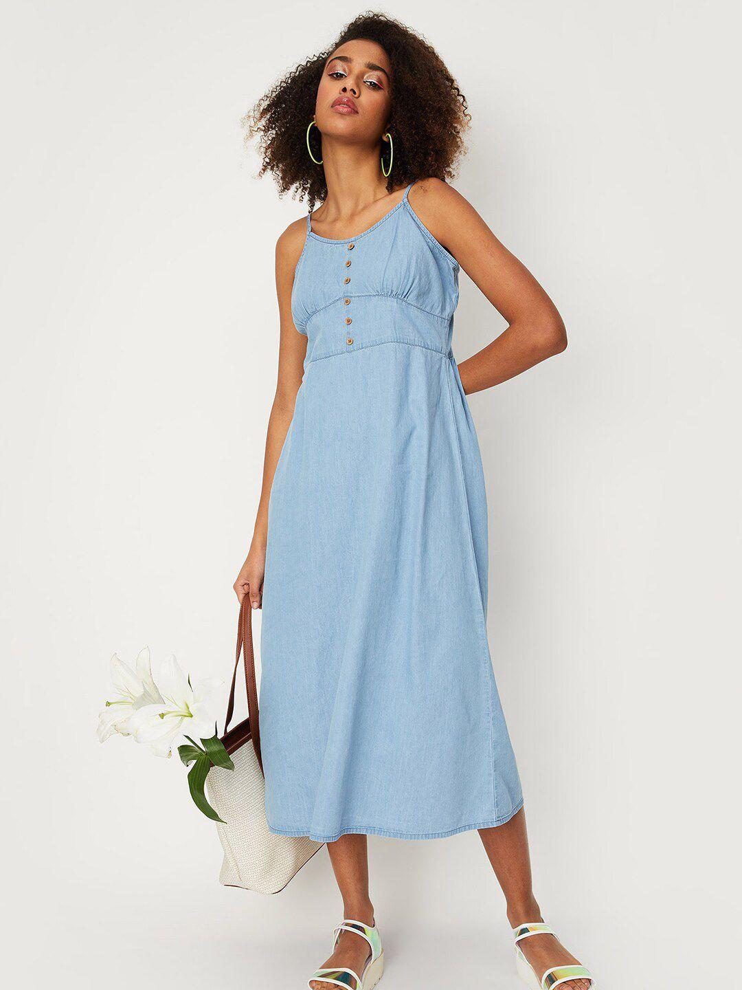 max shoulder strap pure cotton empire midi dress