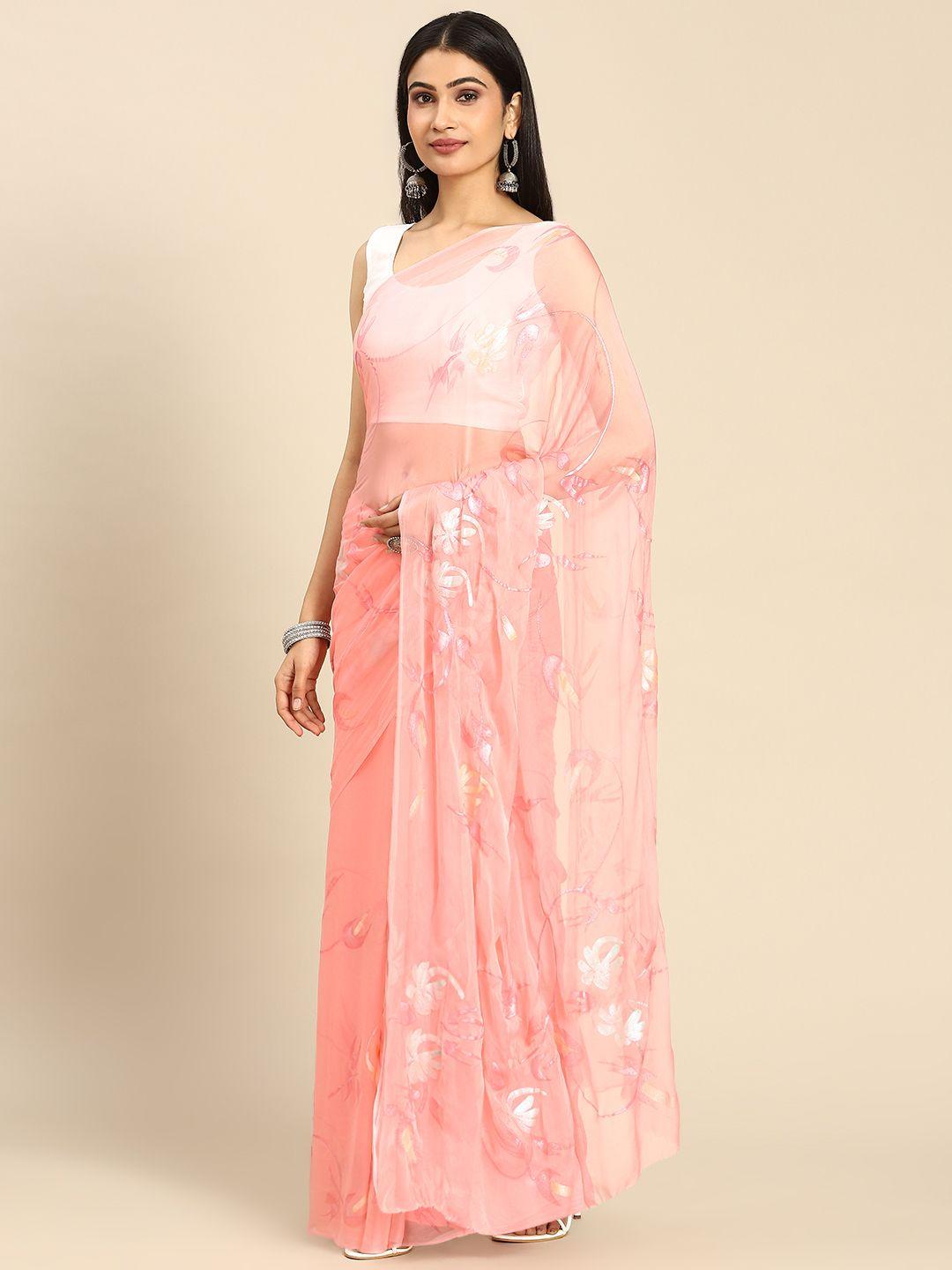 la vastraa pearl hand painted floral pure chiffon saree