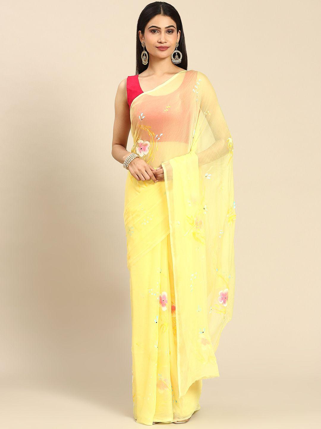 la vastraa hand designed floral pure chiffon saree