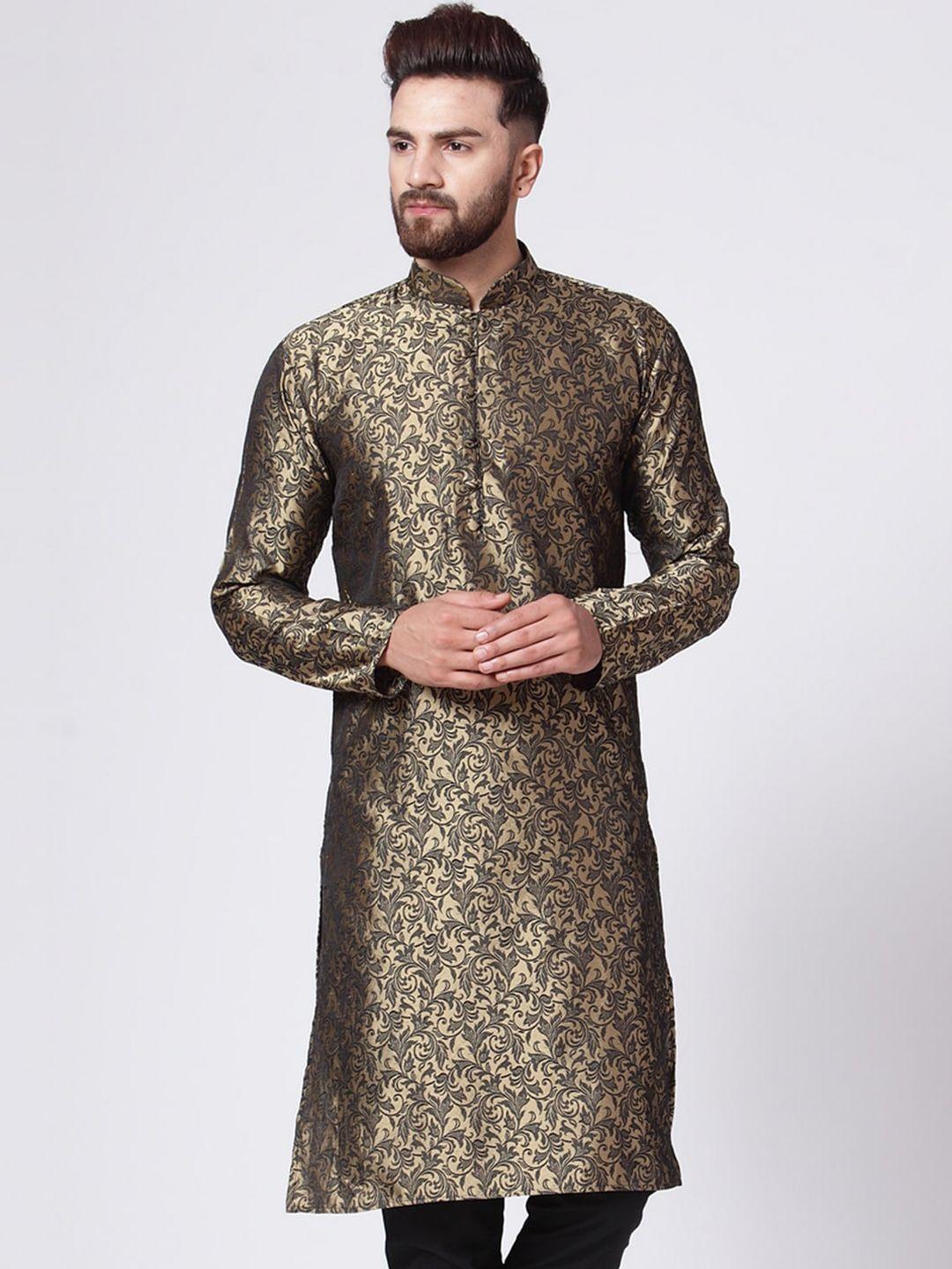 jompers woven design mandarin collar zari silk cotton kurta