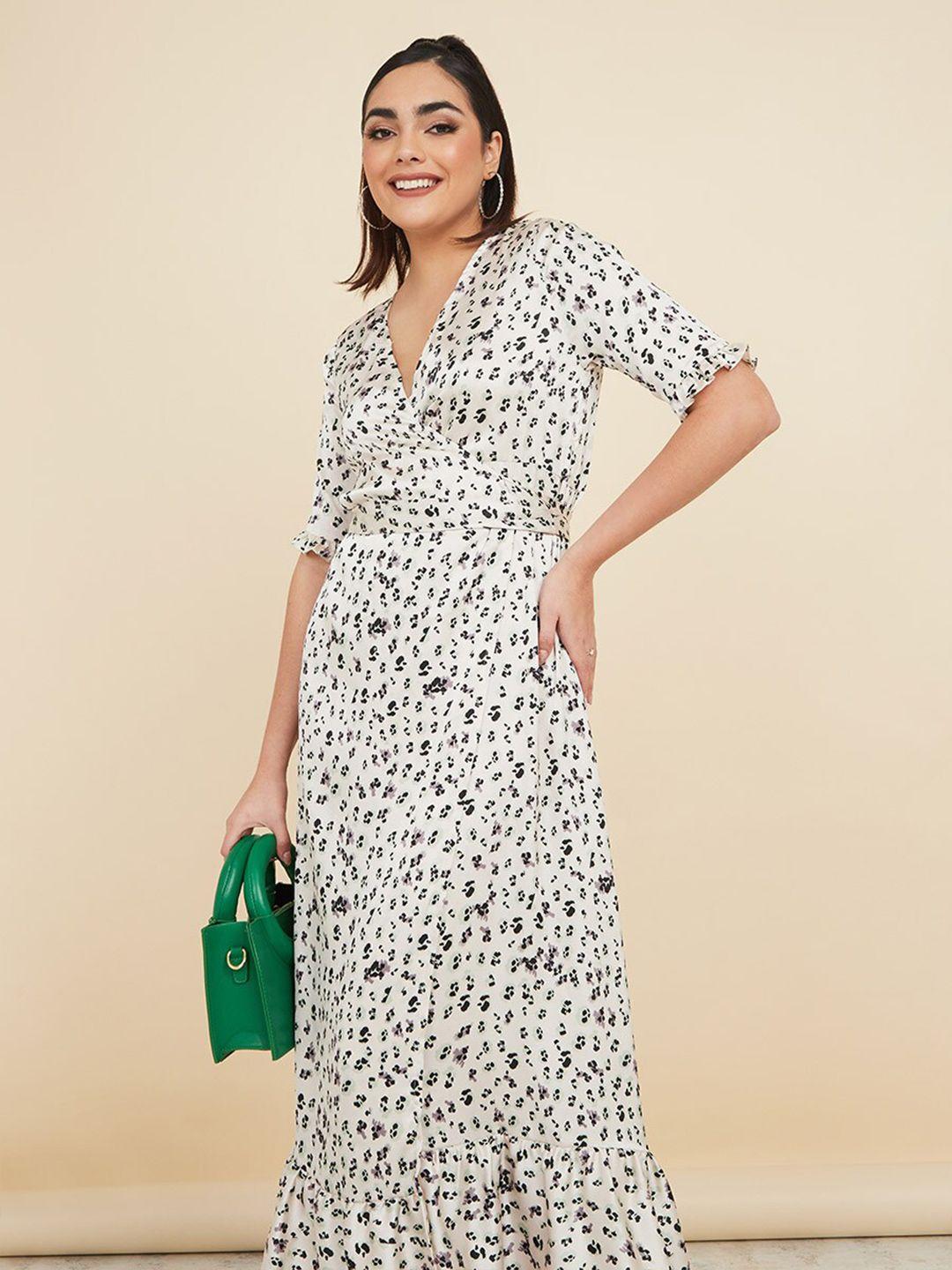 styli white & black printed v-neck maxi wrap dress