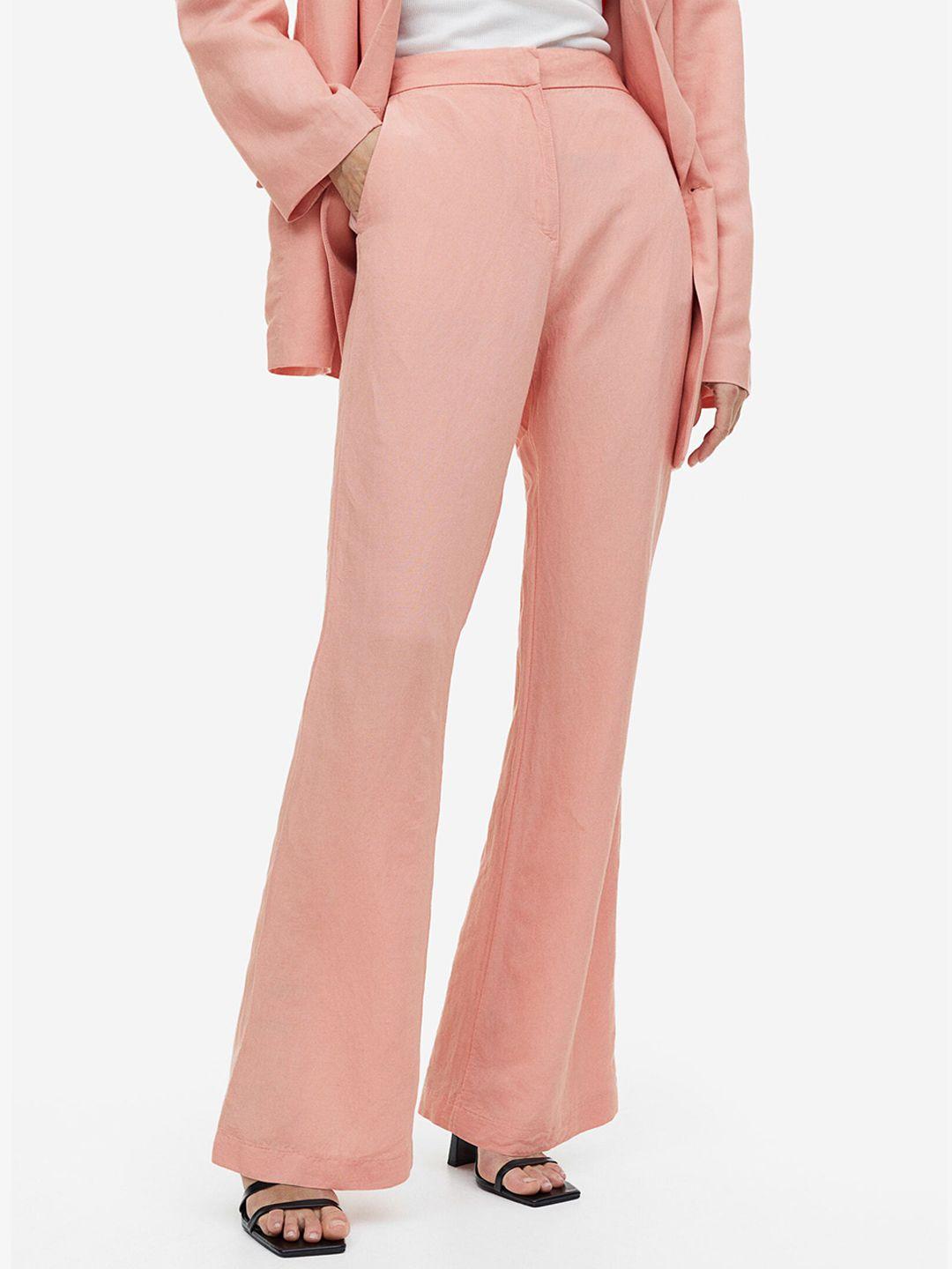 h&m women flared linen-blend trousers